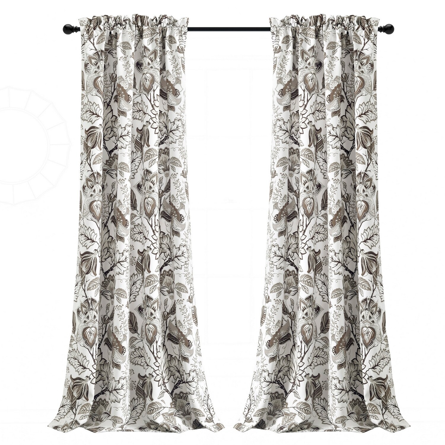 Neutral Floral Jacobean Polyester Blackout Window Panels 52"W x 84"L
