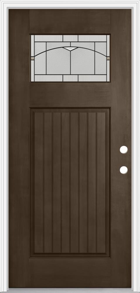 JELD-WEN LOWOLJW205800151 36-in x 80-in Fiberglass Craftsman Left-Hand Inswing Walnut Stained Prehung Front Door with Brickmould Insulating Core