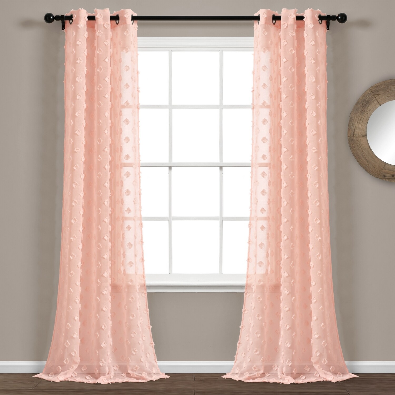 Lush Decor 16T004788 84-Inches Blush Striped Sheer Grommet Curtain panel pair