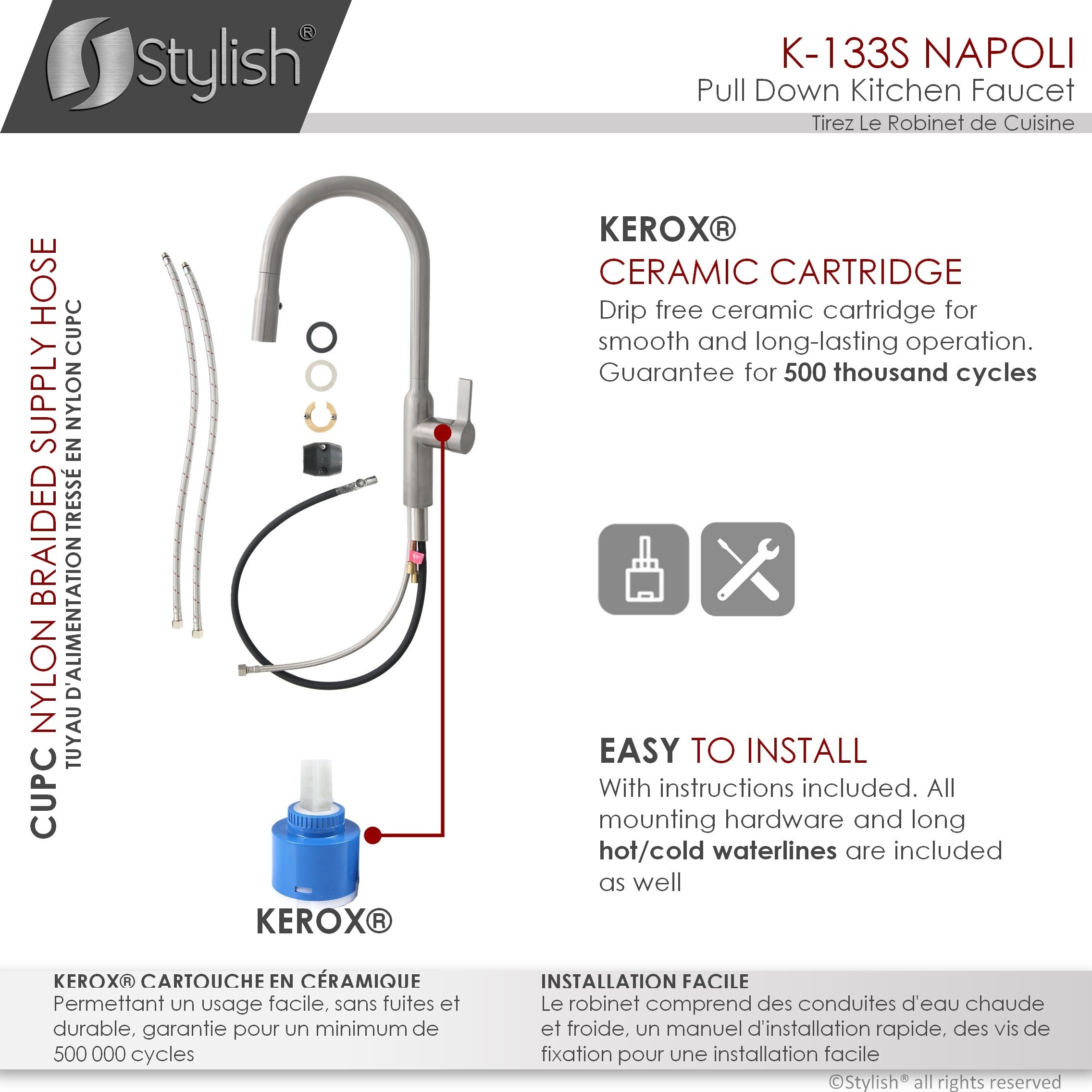 Brushed Stainless Steel Pull Down Kitchen Faucet with Pull-out Spray