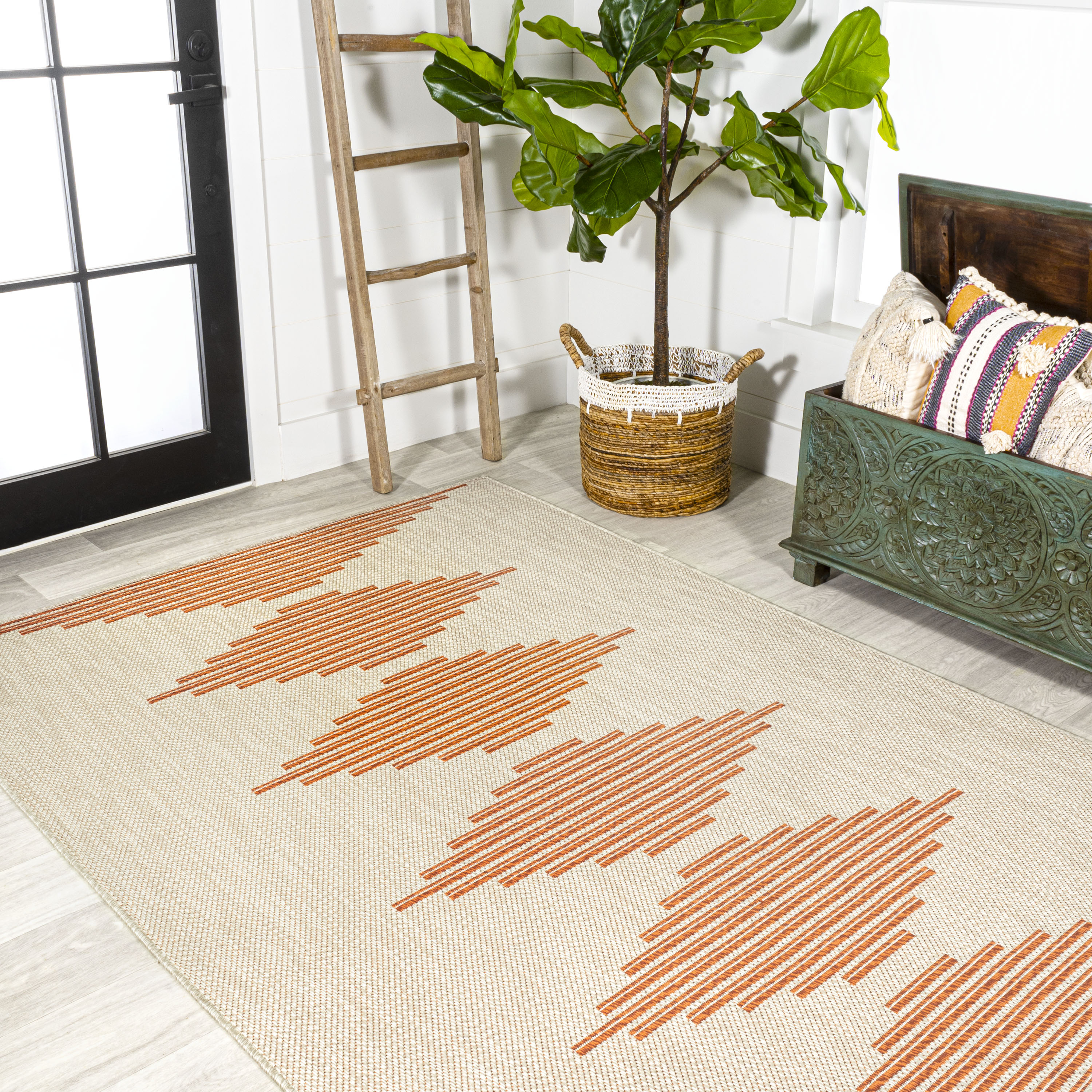 Moroccan Diamond Stripe 5' x 8' Beige/Orange Synthetic Area Rug
