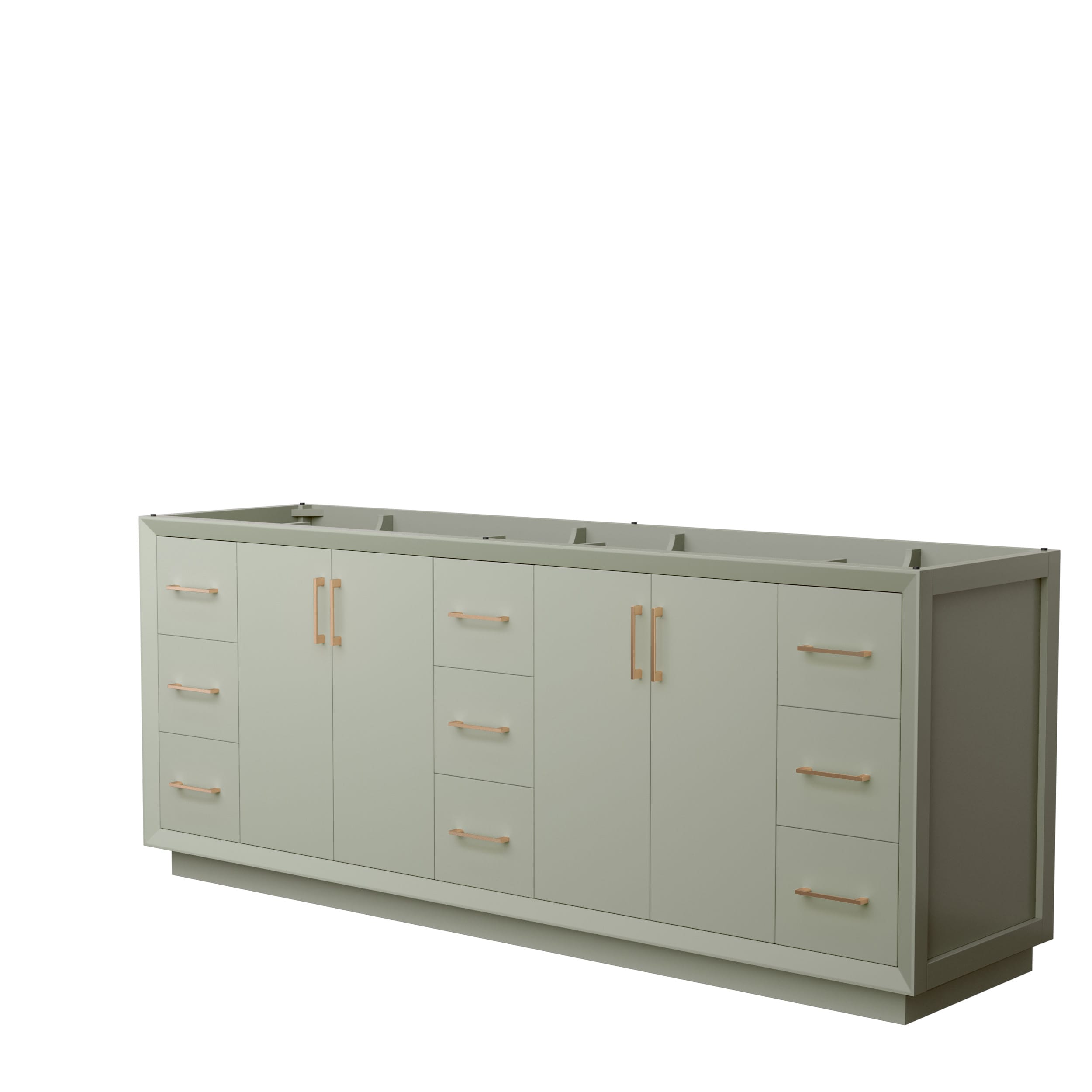 Wyndham Collection WCF414184DLZCXSXXMXX Strada 84-in Light Green with Satin Bronze Trim Bathroom Vanity Base Cabinet without Top