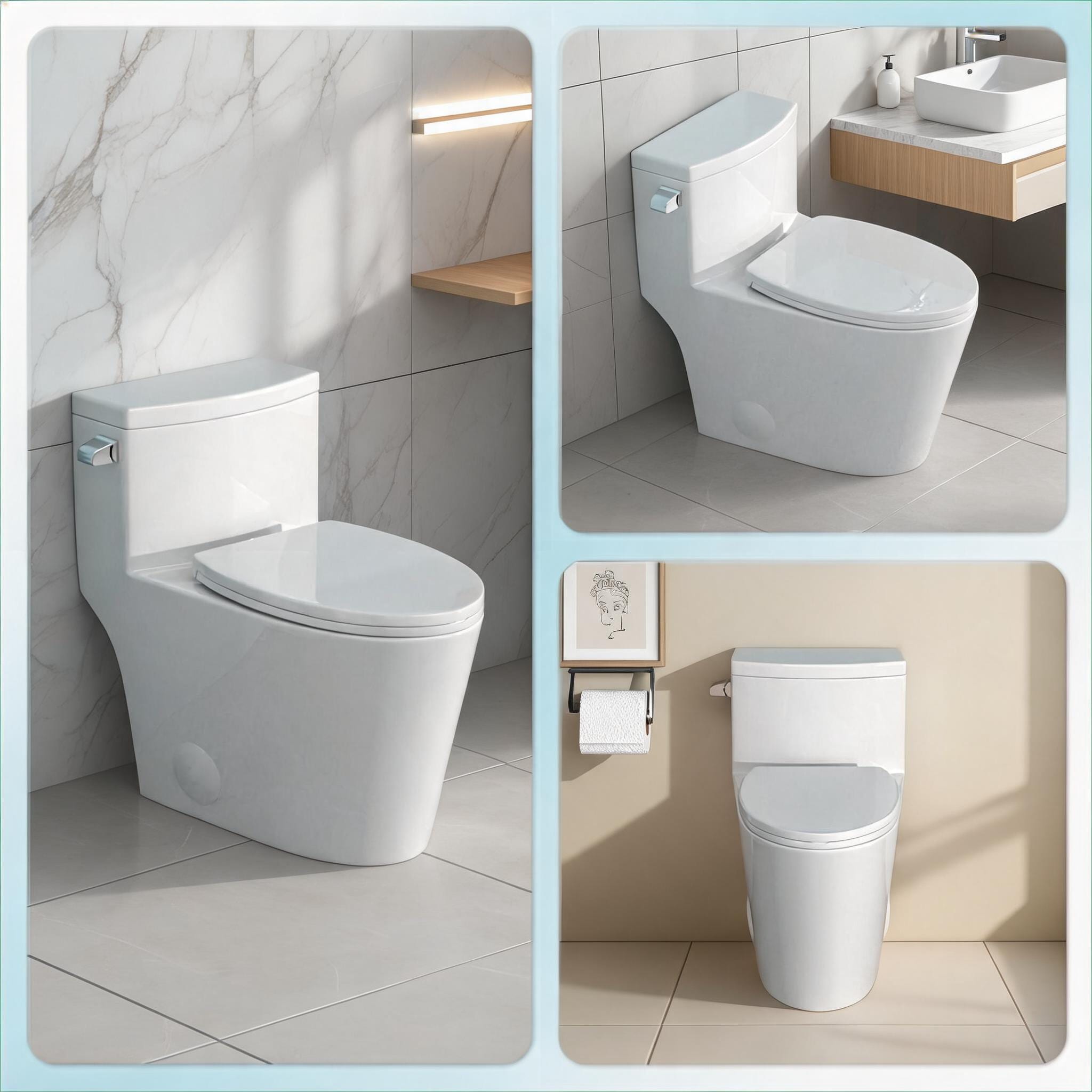 chillscreamni - Bathroom Elongated One-Piece Toilet in Classic White Ceramic with Soft-Close Seat...