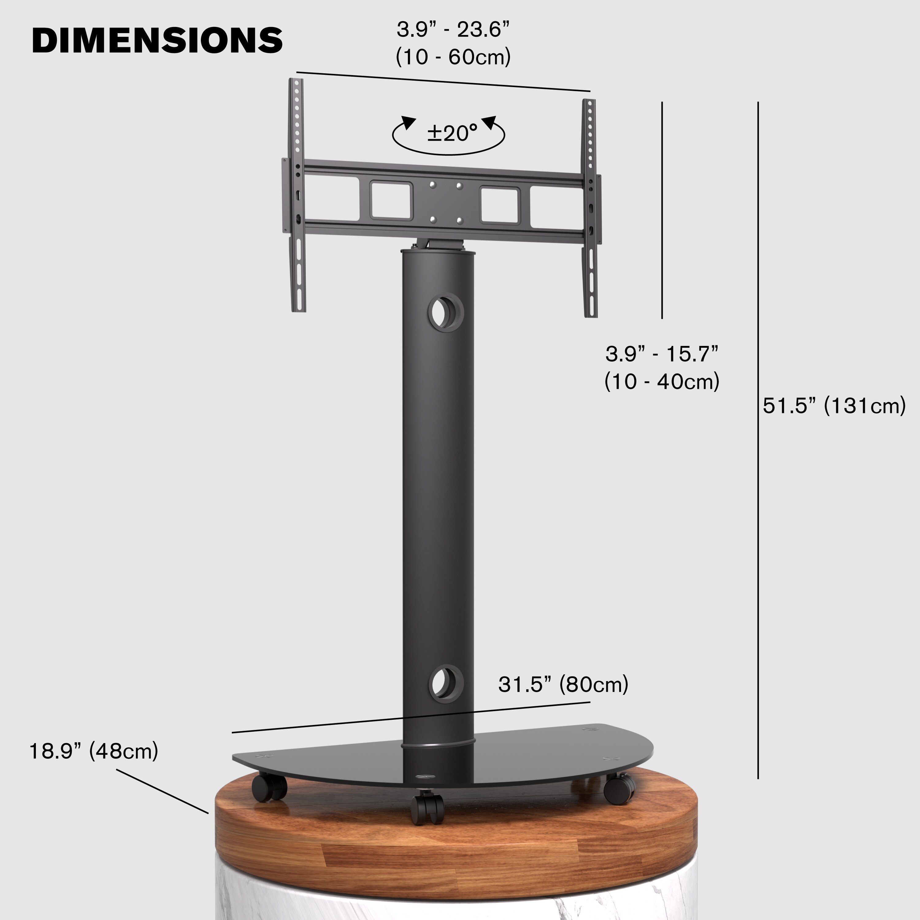 Black Metal Rolling Mobile TV Stand Cart with Swivel Mount
