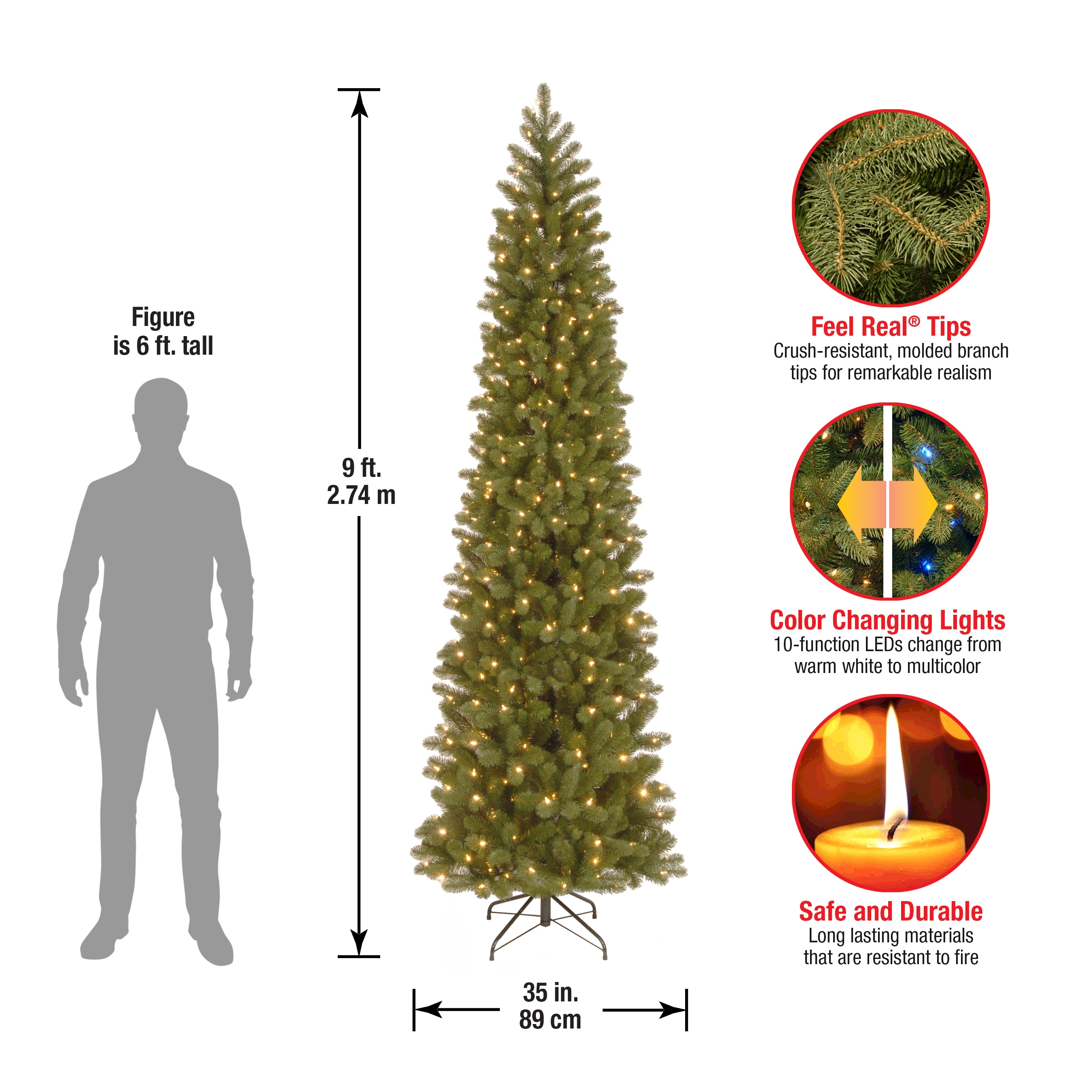 slim christmas tree with dual lights white and multicolored