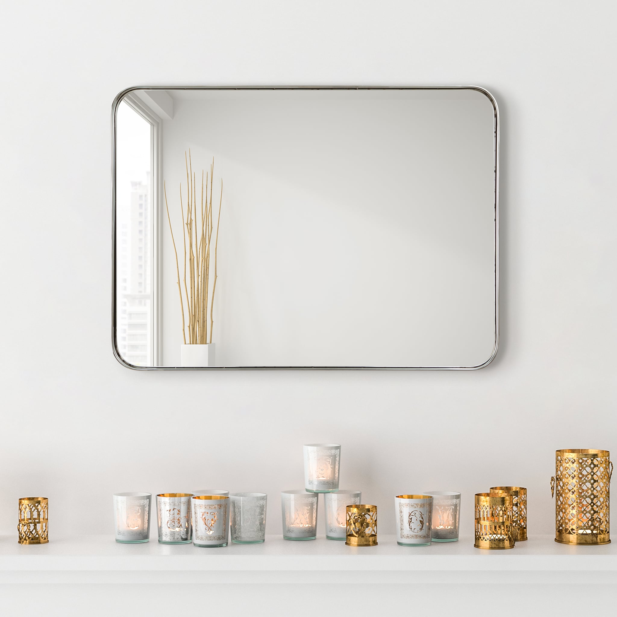 Sleek Silver Stainless Steel 24" x 36" Rectangular Wall Mirror