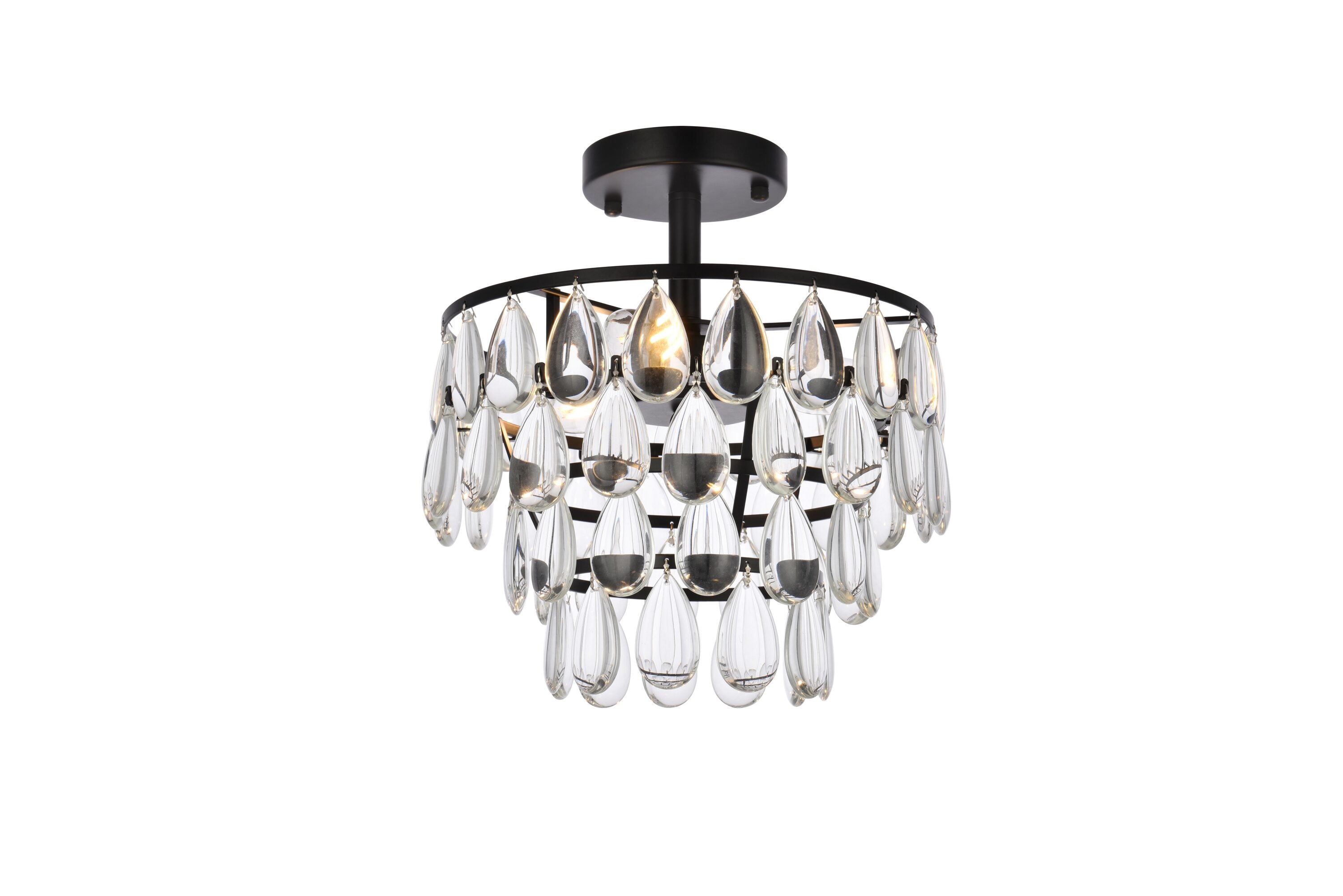Elegant Decor HF3309F12BK Home Furnishing 3 -Light 12-in Black Flush Mount Light