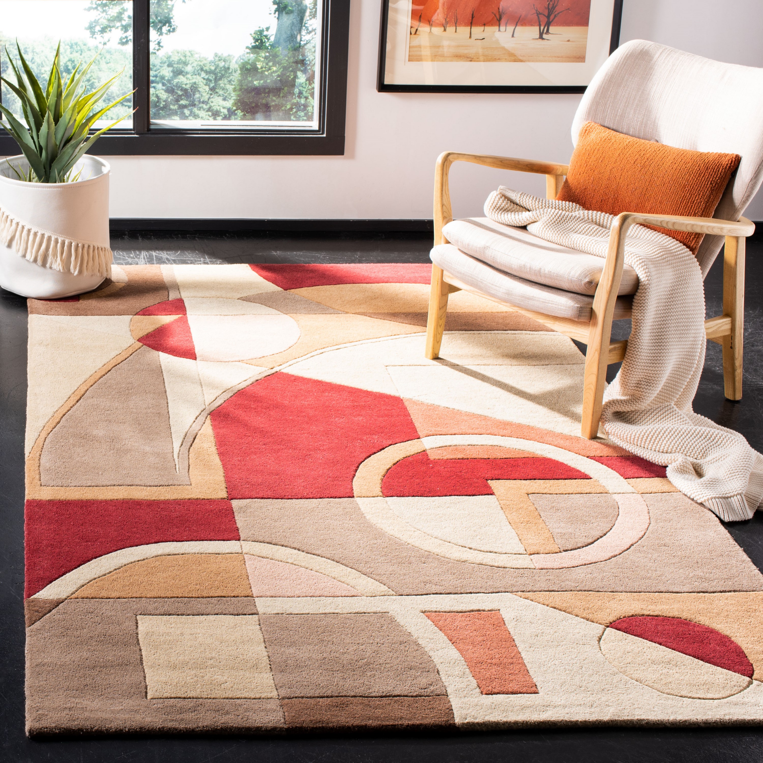 Safavieh RD845A-2 Rodeo Drive Nera 2 x 3 (ft) Tufted Wool Beige/Multi Rectangular Indoor Geometric Bohemian/Eclectic Throw rug
