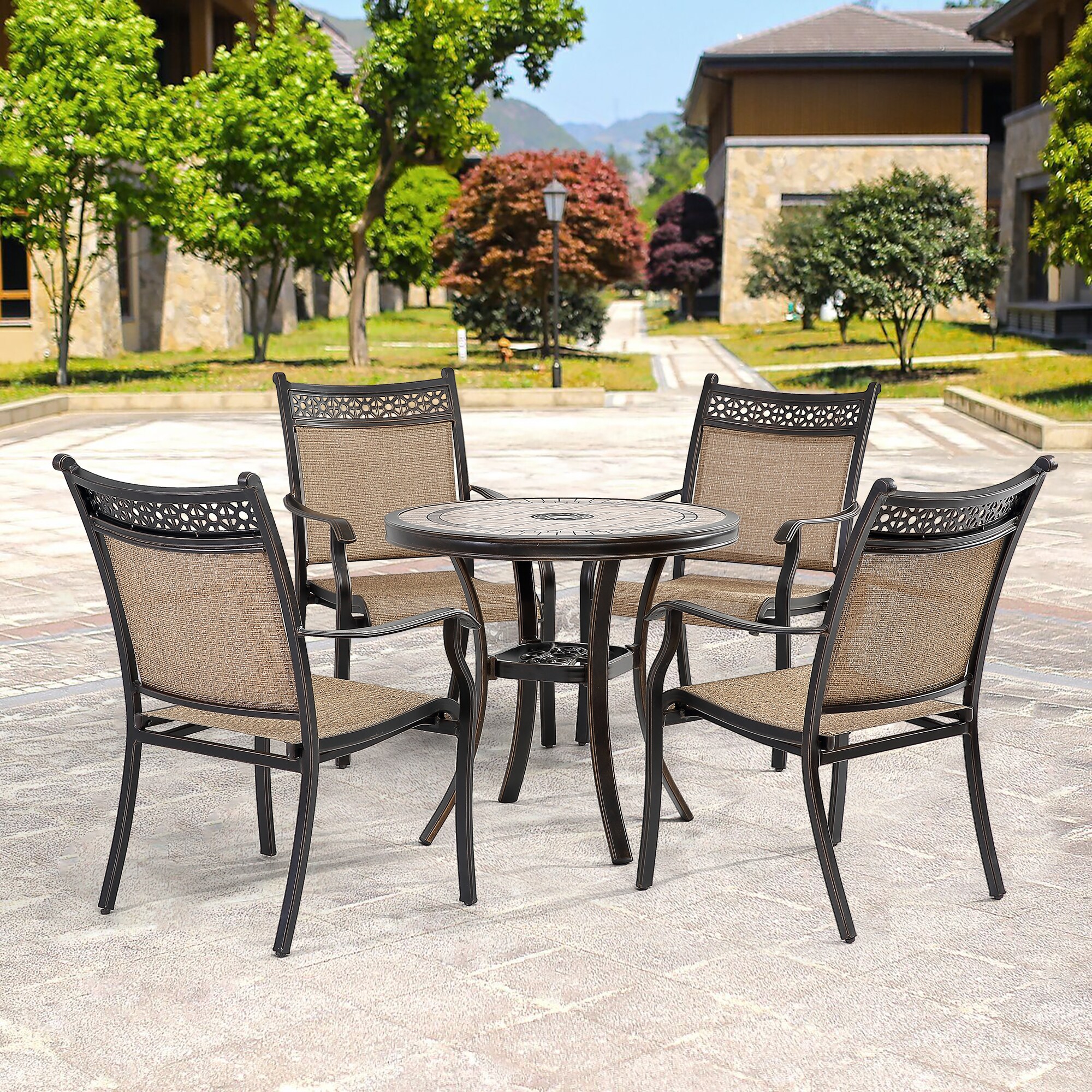 Mondawe 5-Piece Patio Dining Set with Brown in the Patio Dining Sets ...