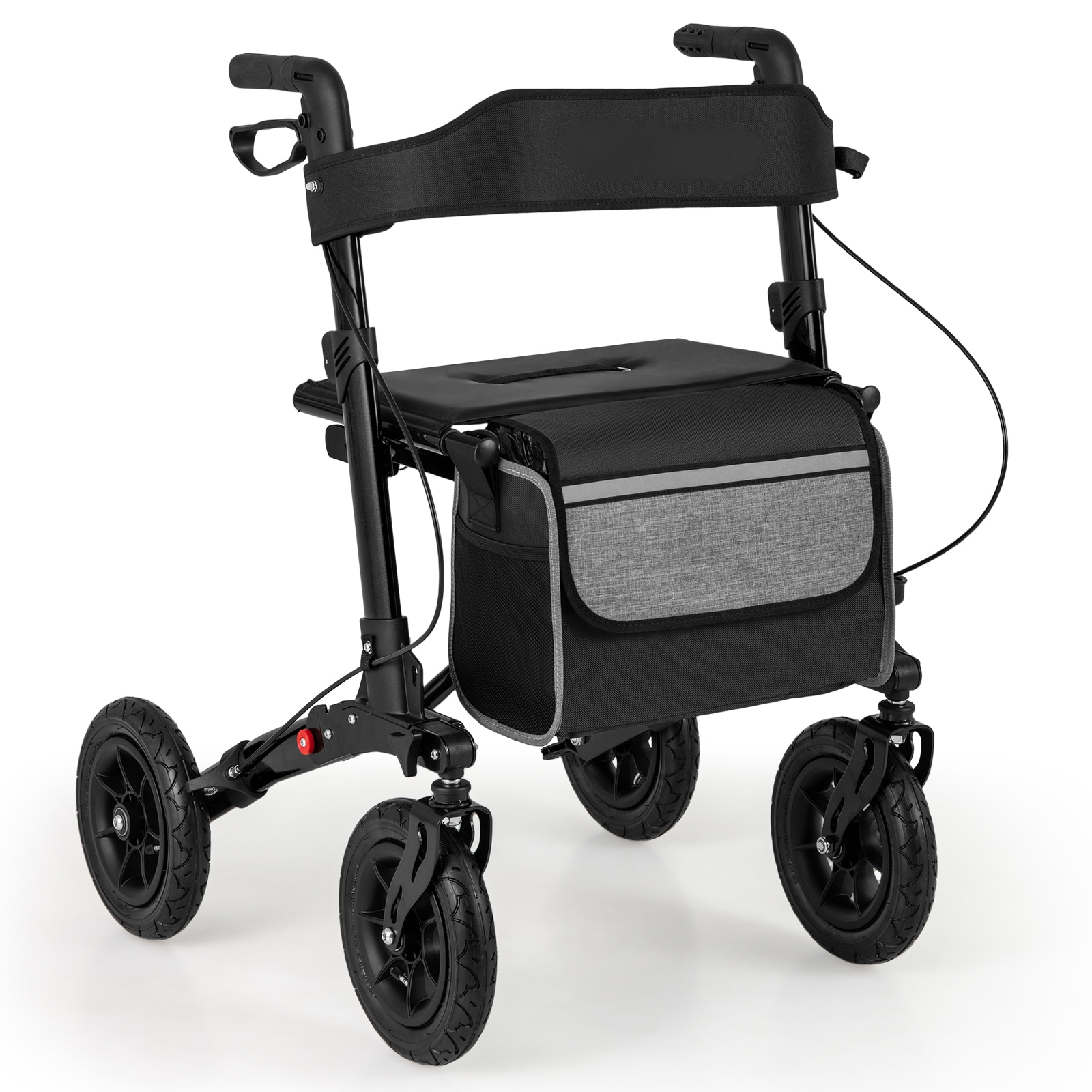 Slickblue Black Folding Rollator Walker with Seat 9 Inch Pneumatic Tires Adjustable Handle Height for Indoor Floors and Outdoor Roads