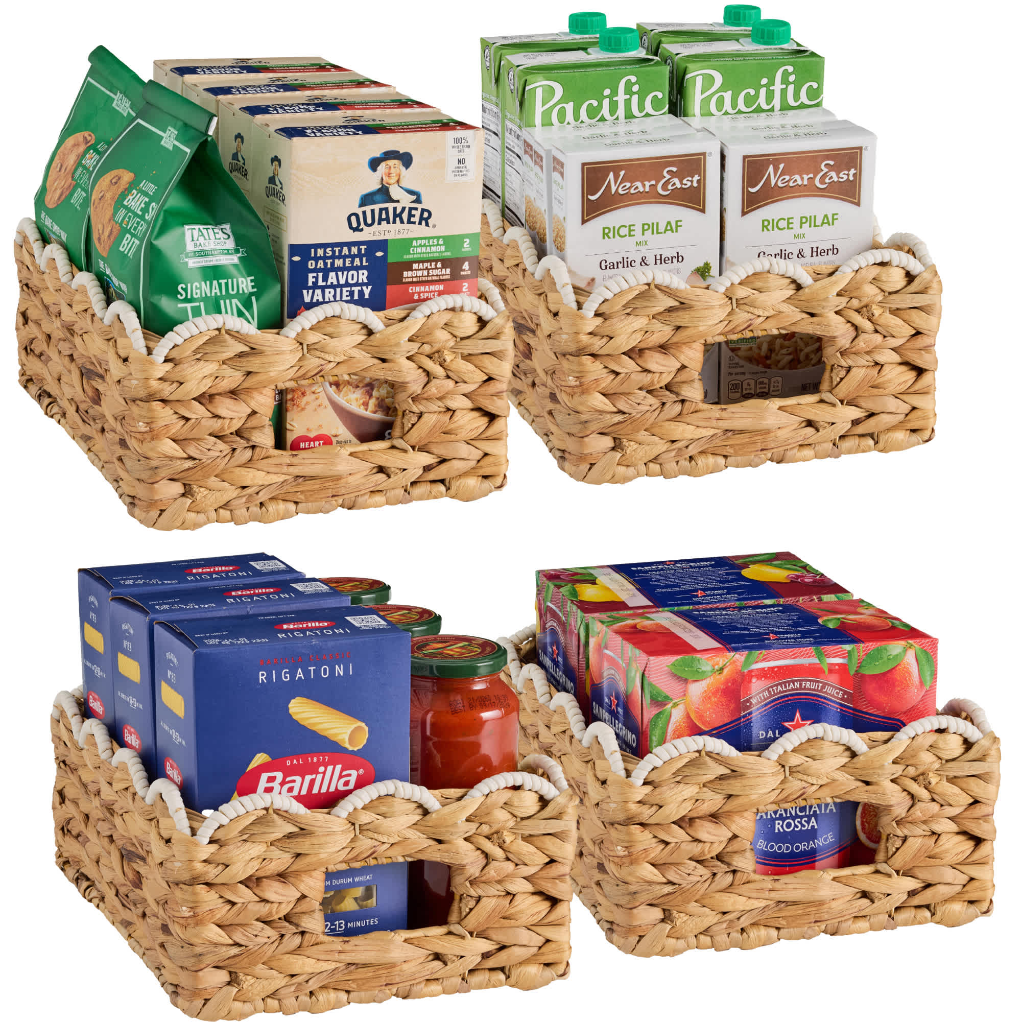 Best Choice Products  9x12 Scalloped Shelf Baskets Woven Storage Bins 4 Pack - Natural with White Trim