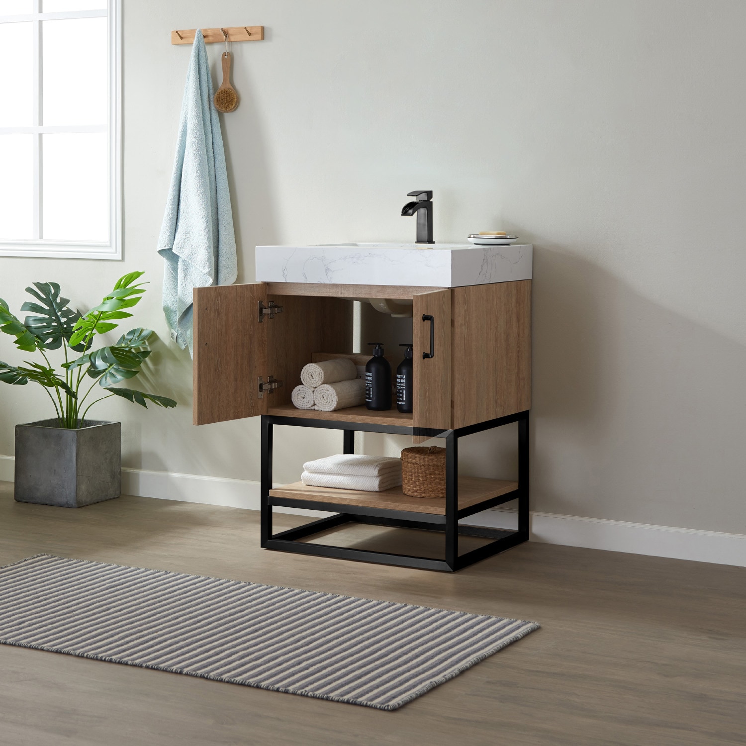 Vinnova Alistair 24" Oak Vanity with White Stone Top