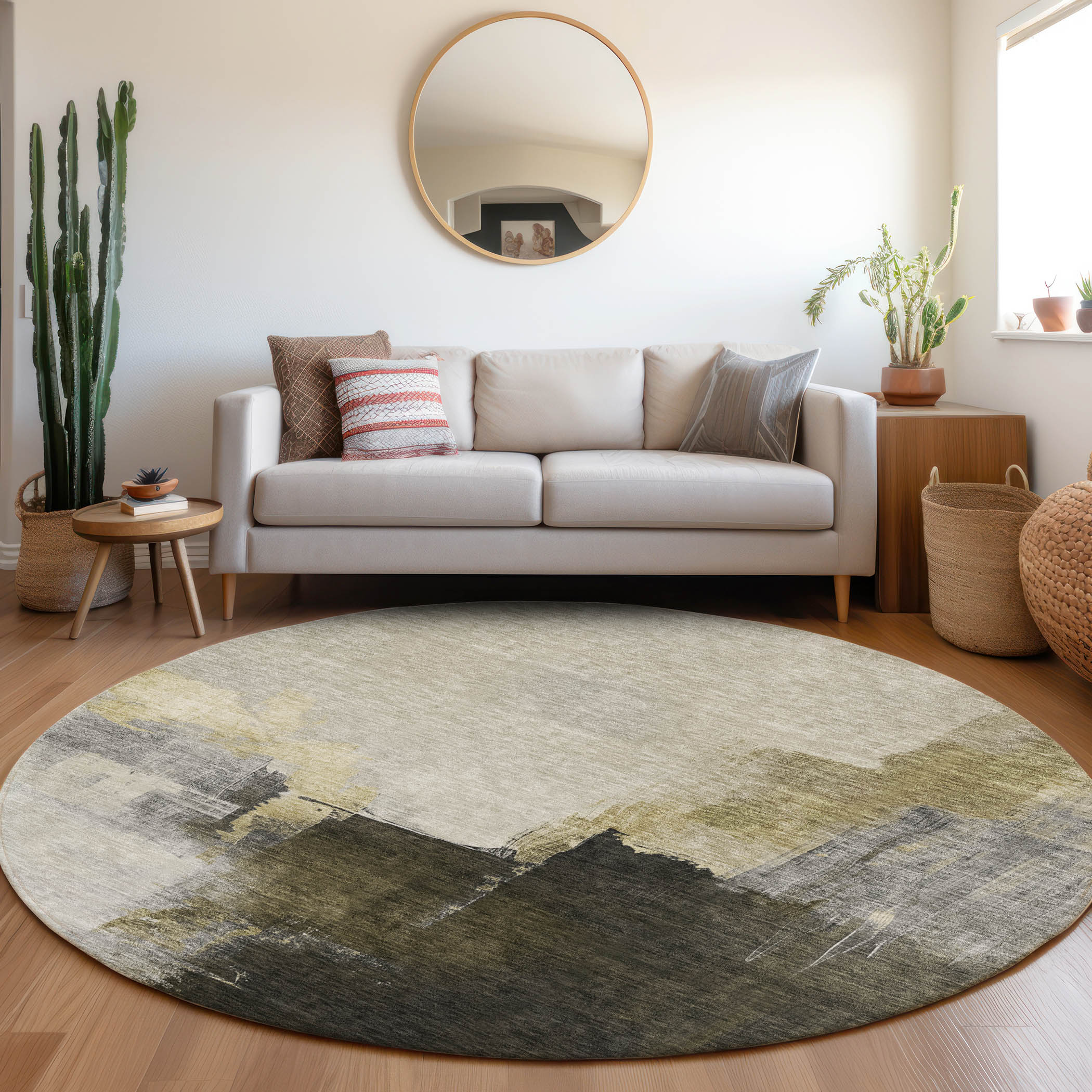 Addison Rugs ACN1071KH8RO Chantille ACN1071KH 8 x 8 (ft) Polyester Khaki Round Indoor/Outdoor Geometric Machine washable Area rug
