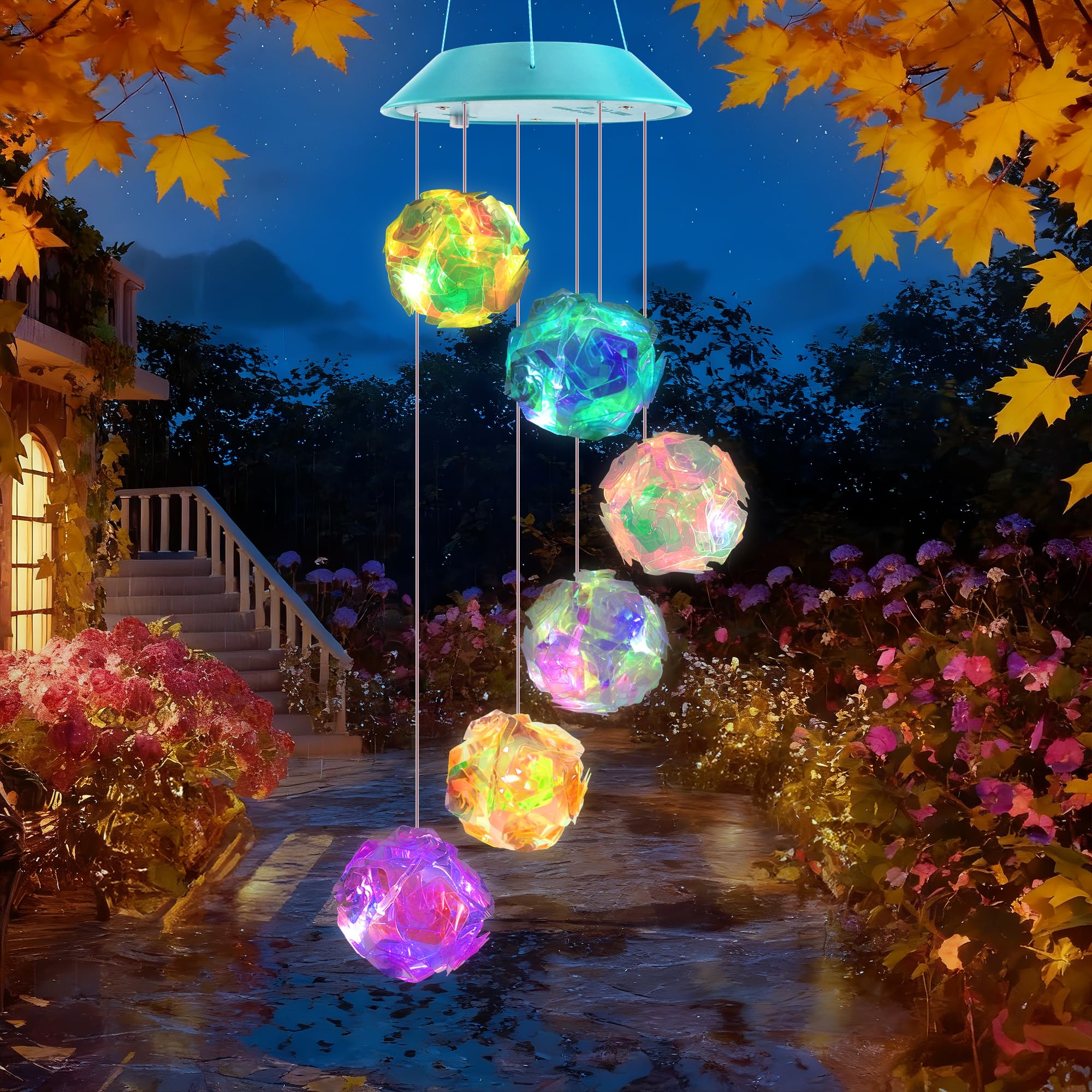 Changing Patterns Reader Afoxsos Solar Wind Chime Color Changing LED Ball Lights Waterproof ...