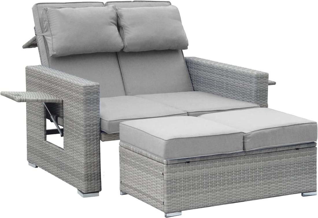 Damerin N7CS55 2 -Piece Wicker Patio Sofa Conversation Set with Gray Cushions