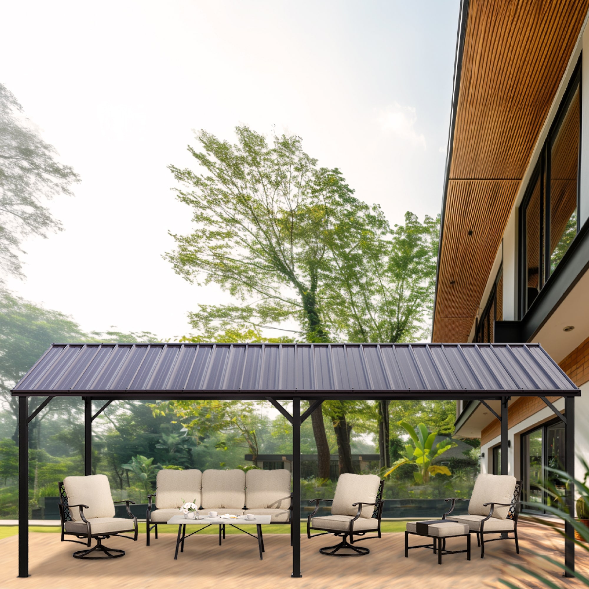 Sunshine Valley GA223-1020 10-ft W x 20-ft L x 6.39-ft H Dark Gray Metal Carport with Metal Roof