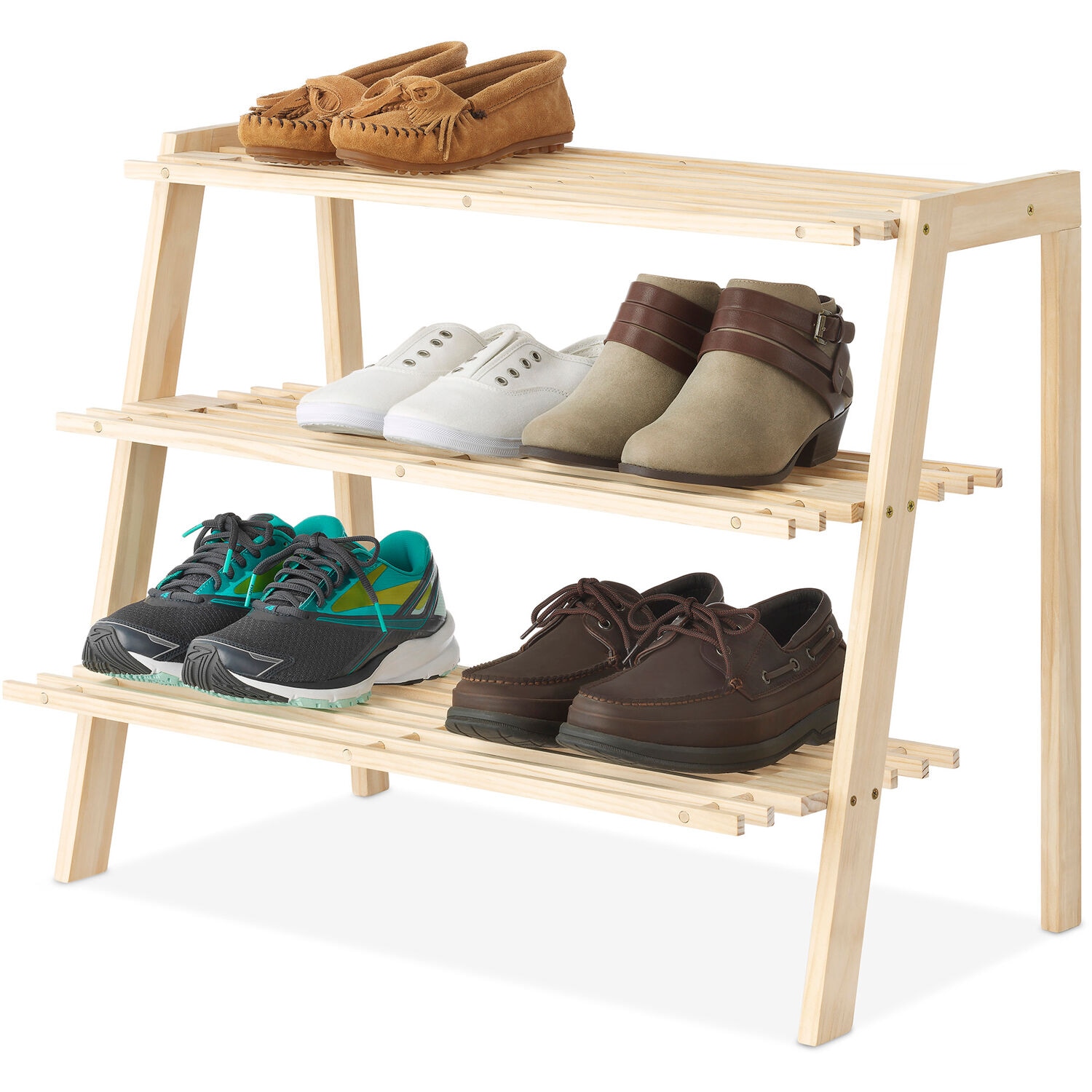 Whitmor 6026-8804 21.4-in H 3 Tier 9 pair Tan Wood Shoe rack