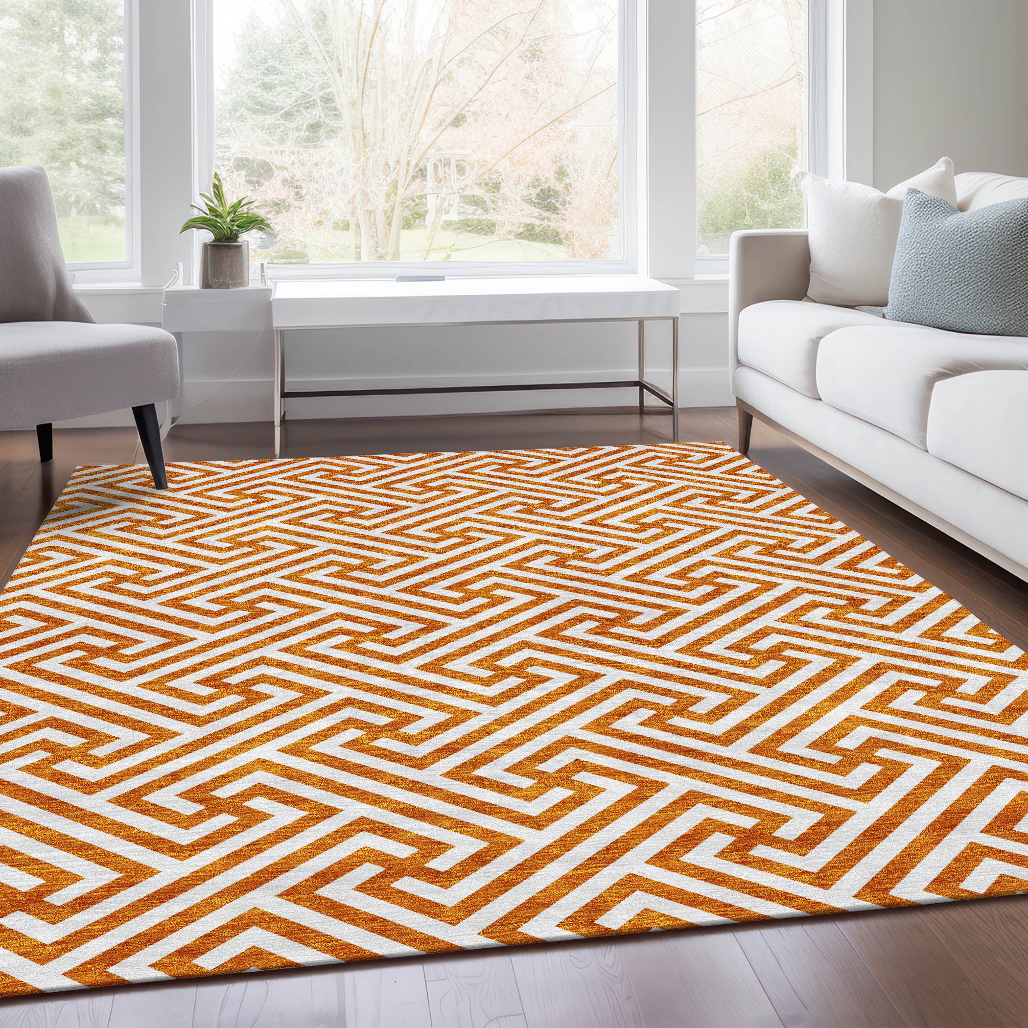 Addison Rugs ACN731OR8X10 Chantille ACN731OR 8 x 10 (ft) Polyester Orange Rectangular Indoor/Outdoor Geometric Machine washable Area rug