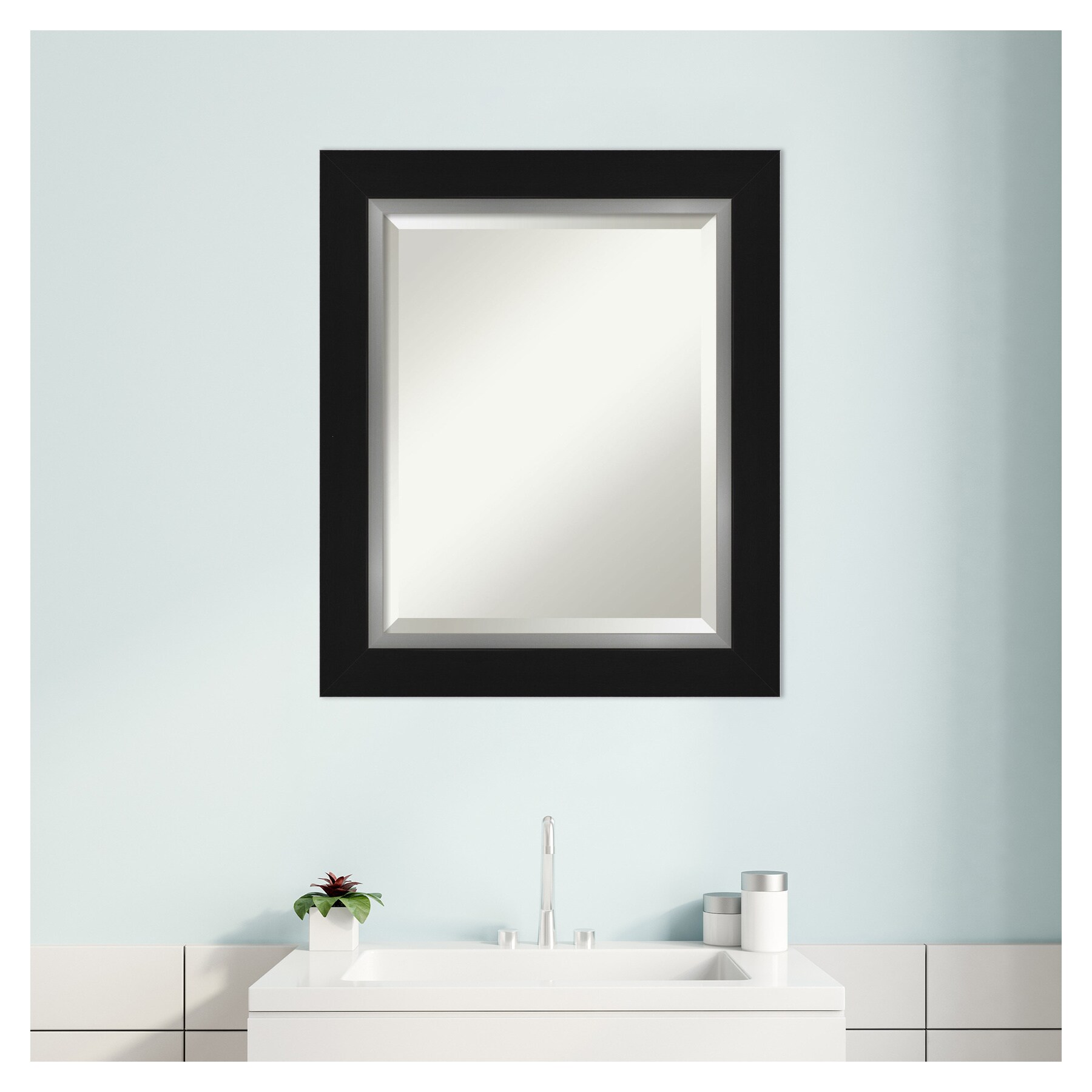 Eva Black Silver Rectangular Beveled Wall Mirror