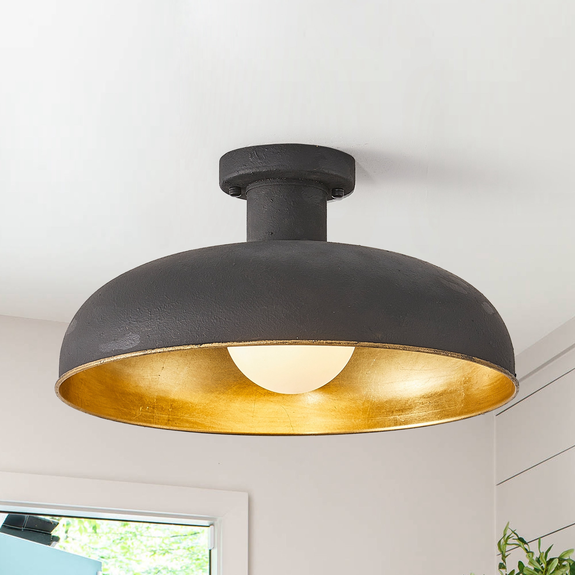 Parrot Uncle BBW9413-1110V 1 -Light 15.8-in Distressed Black Flush Mount Light