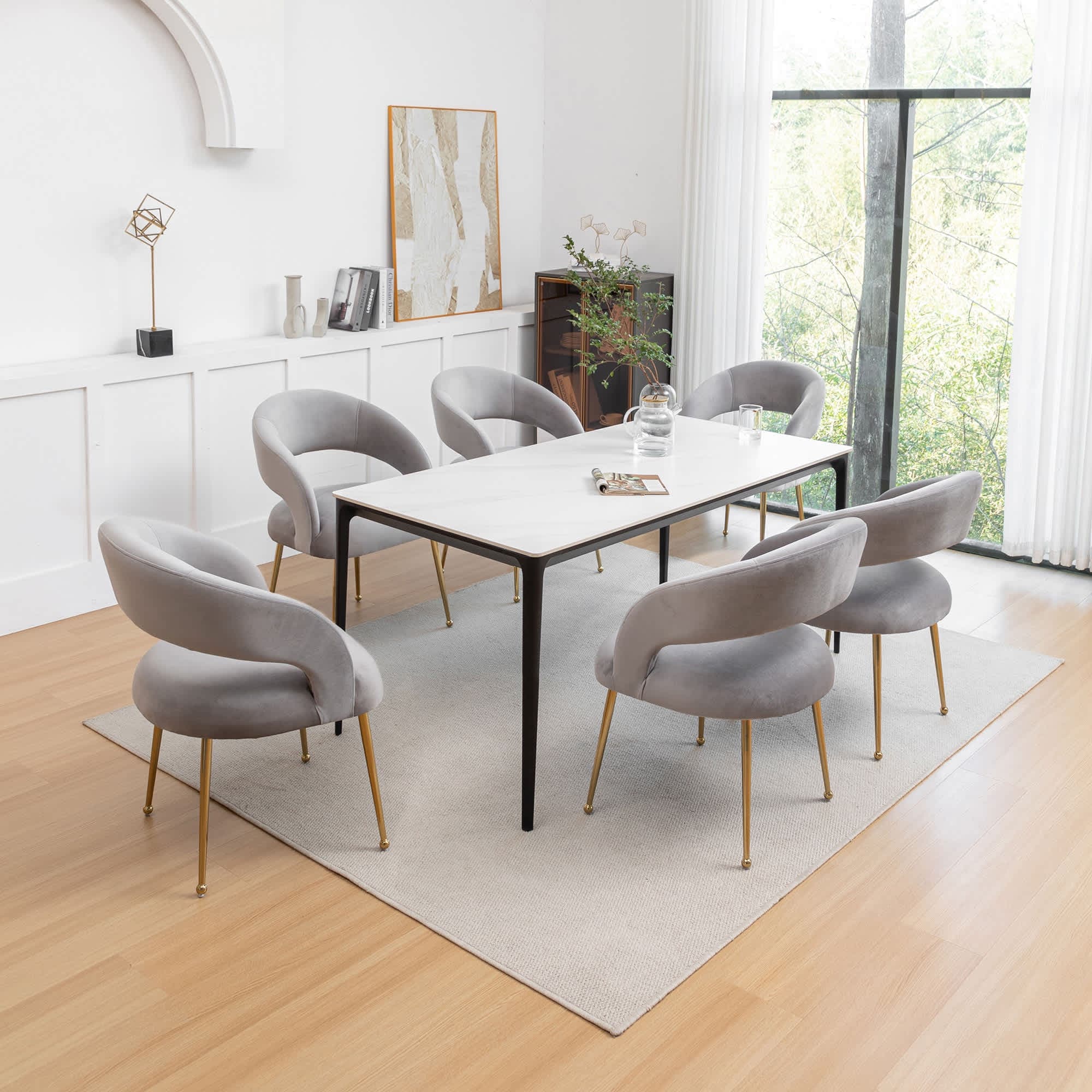 SEYNAR  Mid Century Modern Velvet Upolstered Open-Back Dining Chair Set of 6
