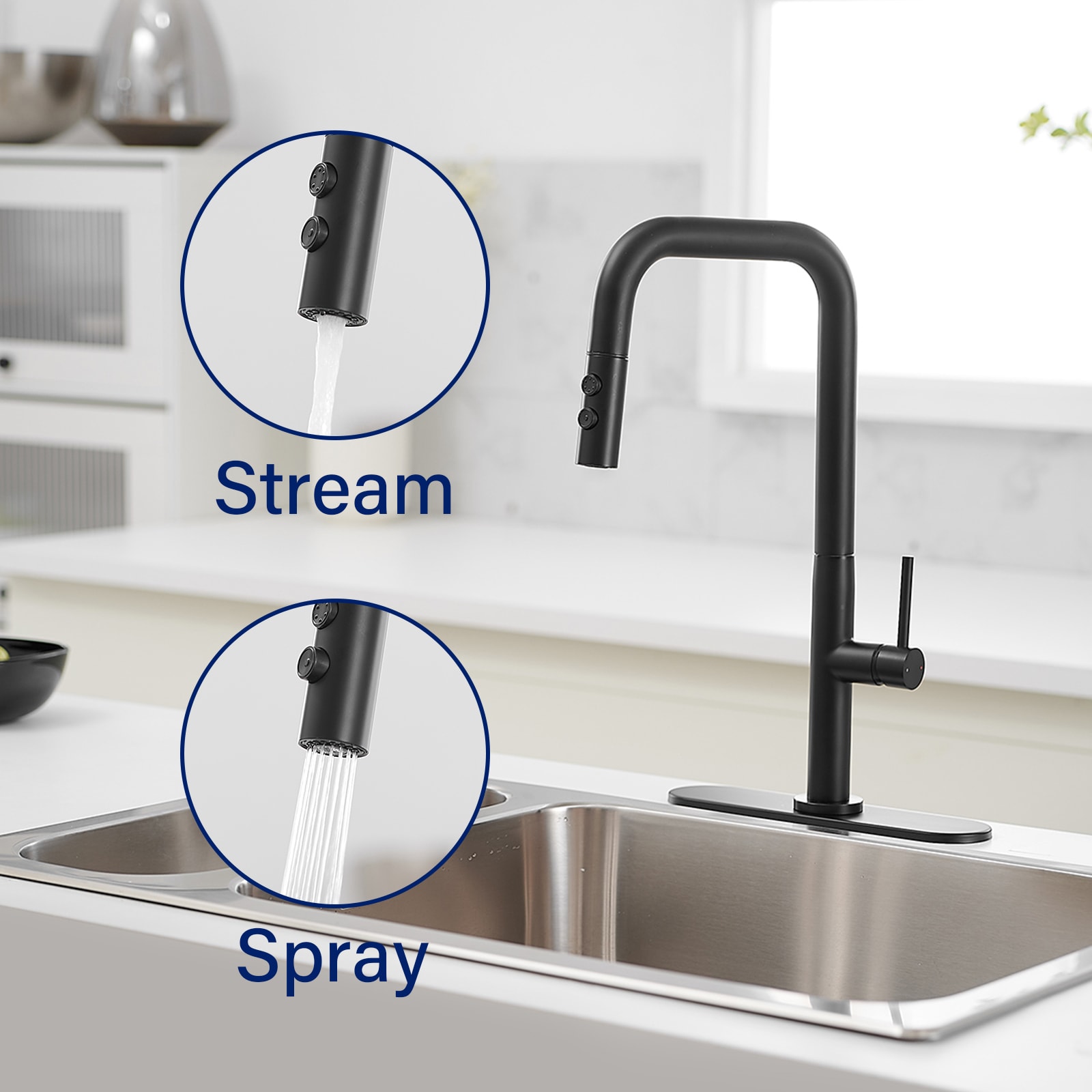 Matte Black Nickel Mid-Arc Pull-Out Spray Kitchen Faucet