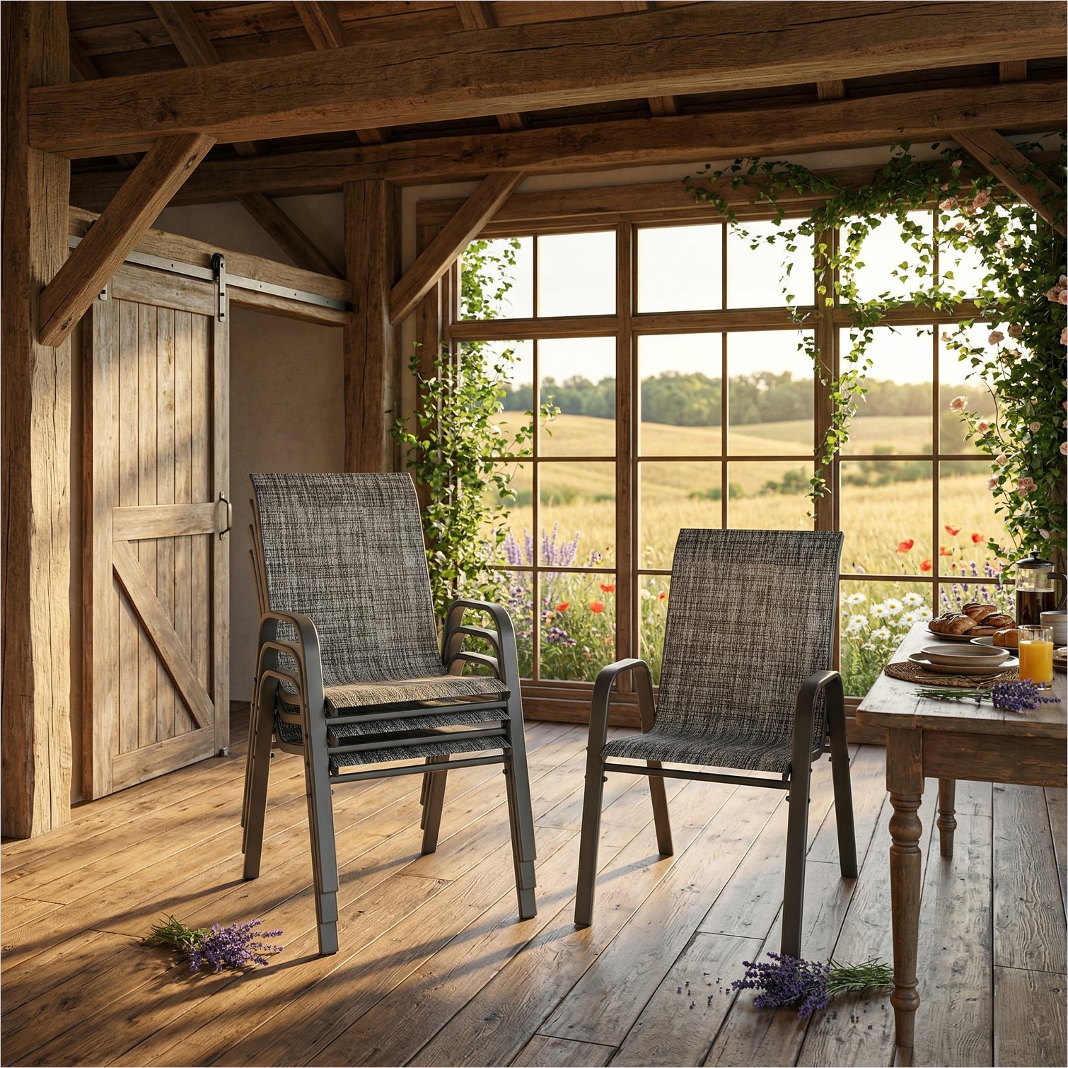 Watnature Wide Seat Teslin Fabric Patio Chair Neutral Gray 350 lb ...