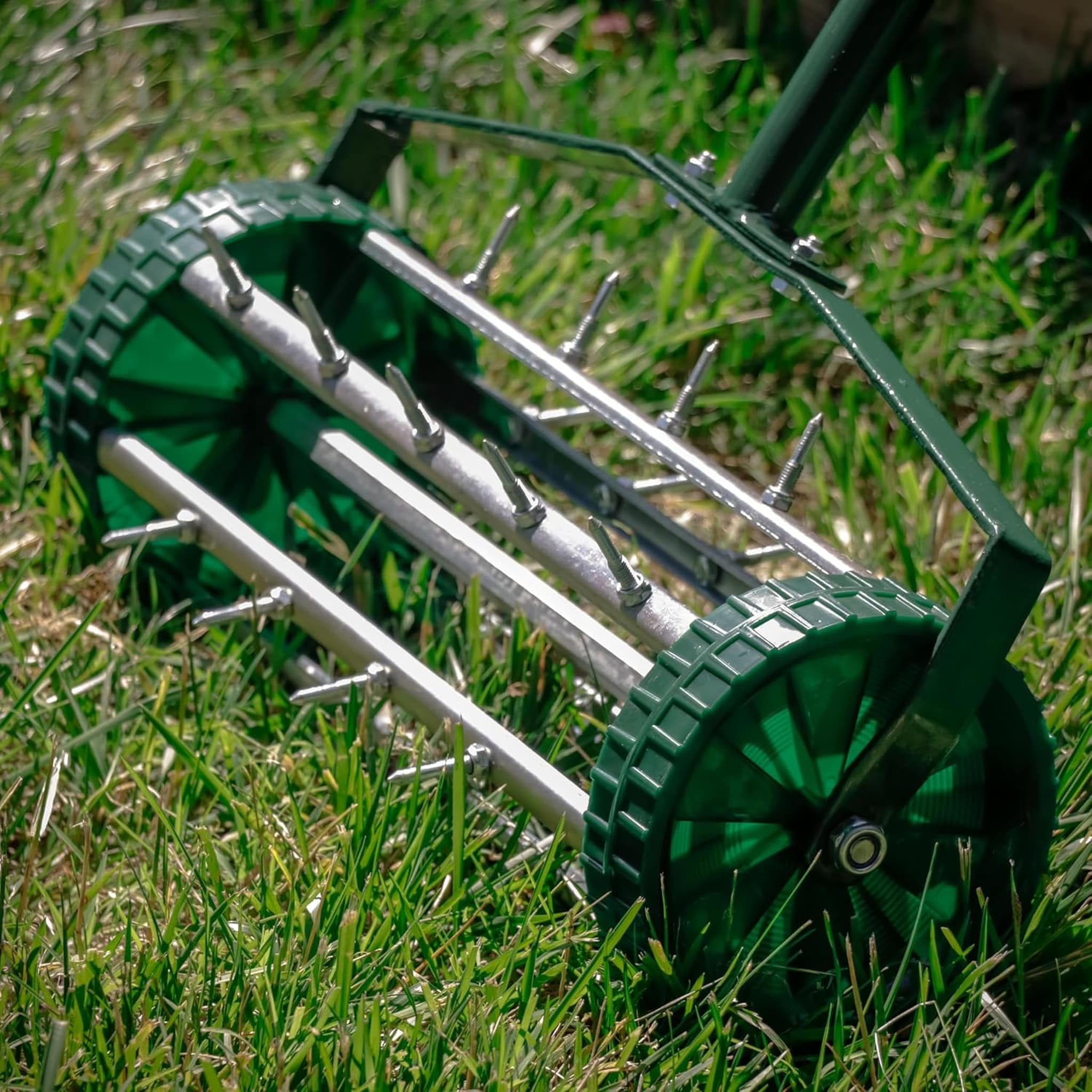 JCFL - Heavy Duty Rolling Lawn Aerator Rotary Push Tine Spike Soil for Grass Maintenance