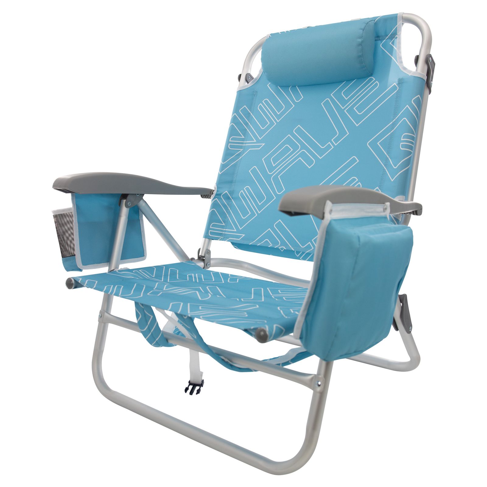 QWAVE BC36025-QW Polyester Silver Folding Beach chair Adjustable and Carrying Strap/Handle Included