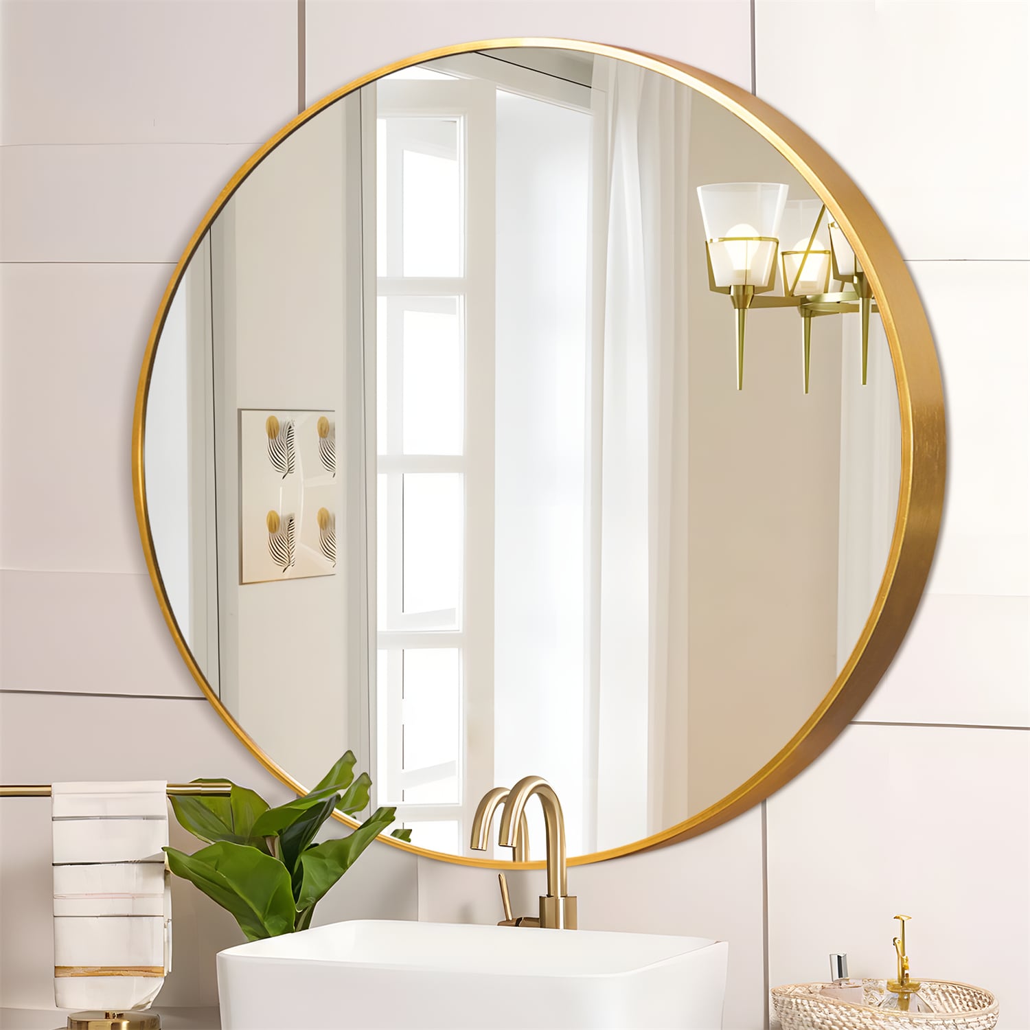 NeuType 39-in x 39-in Gold Framed Bathroom Vanity Mirror in the ...