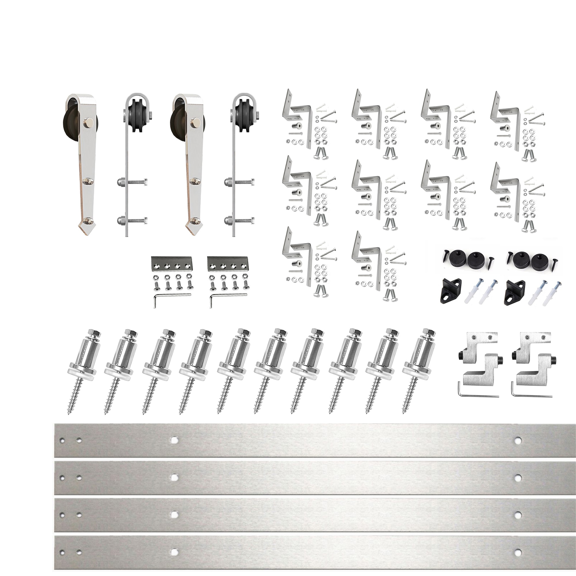 HOMACER JT3DNZ156C 156-in Brushed Brushed Nickel Indoor Arrow Double bypass Barn door hardware kit