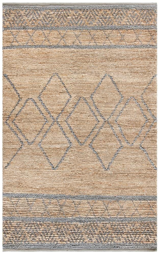 Gray and Beige Hand-Knotted Geometric Jute Rug 4' x 6'