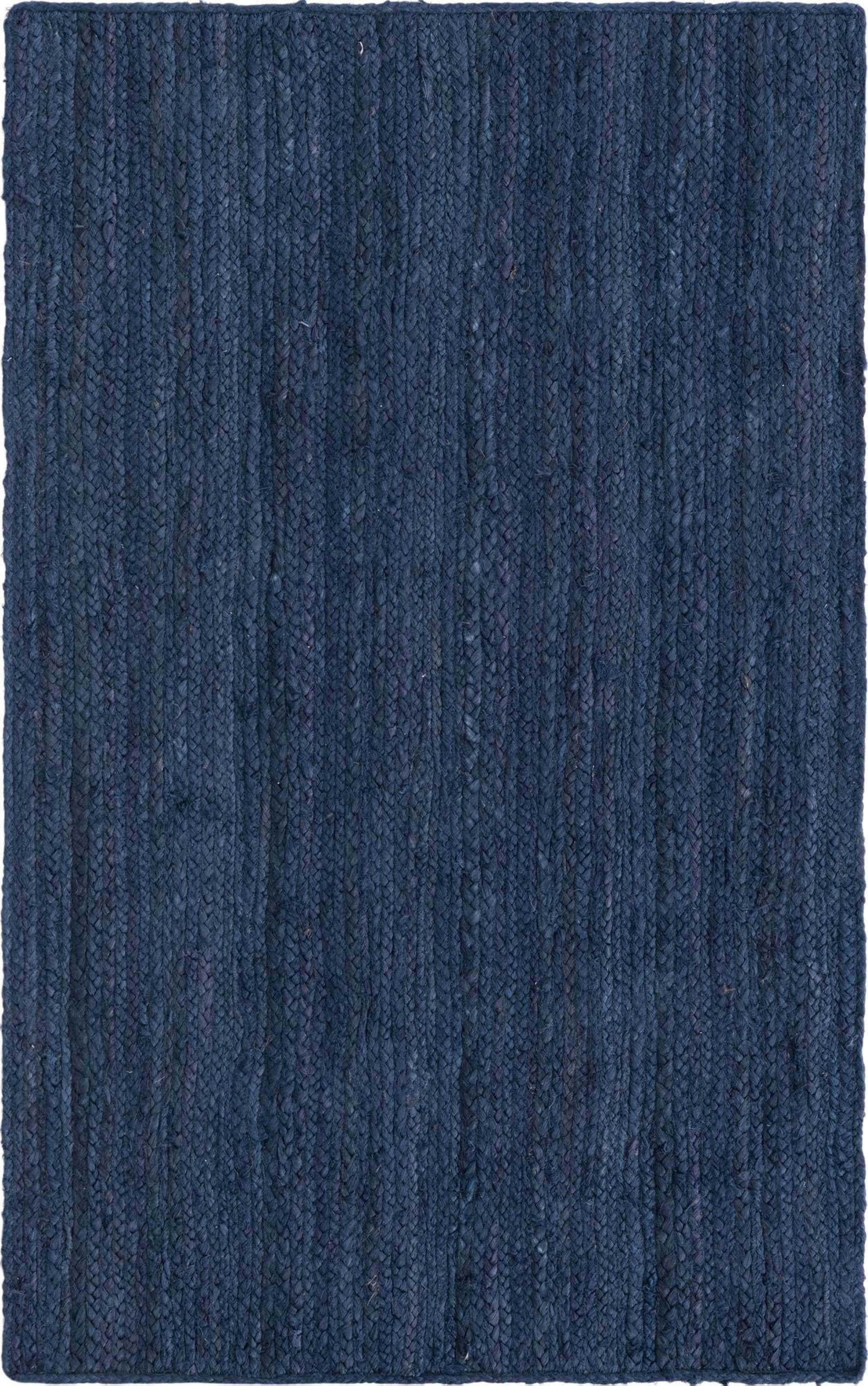 Handmade Navy Blue Reversible Wool Rectangular Rug