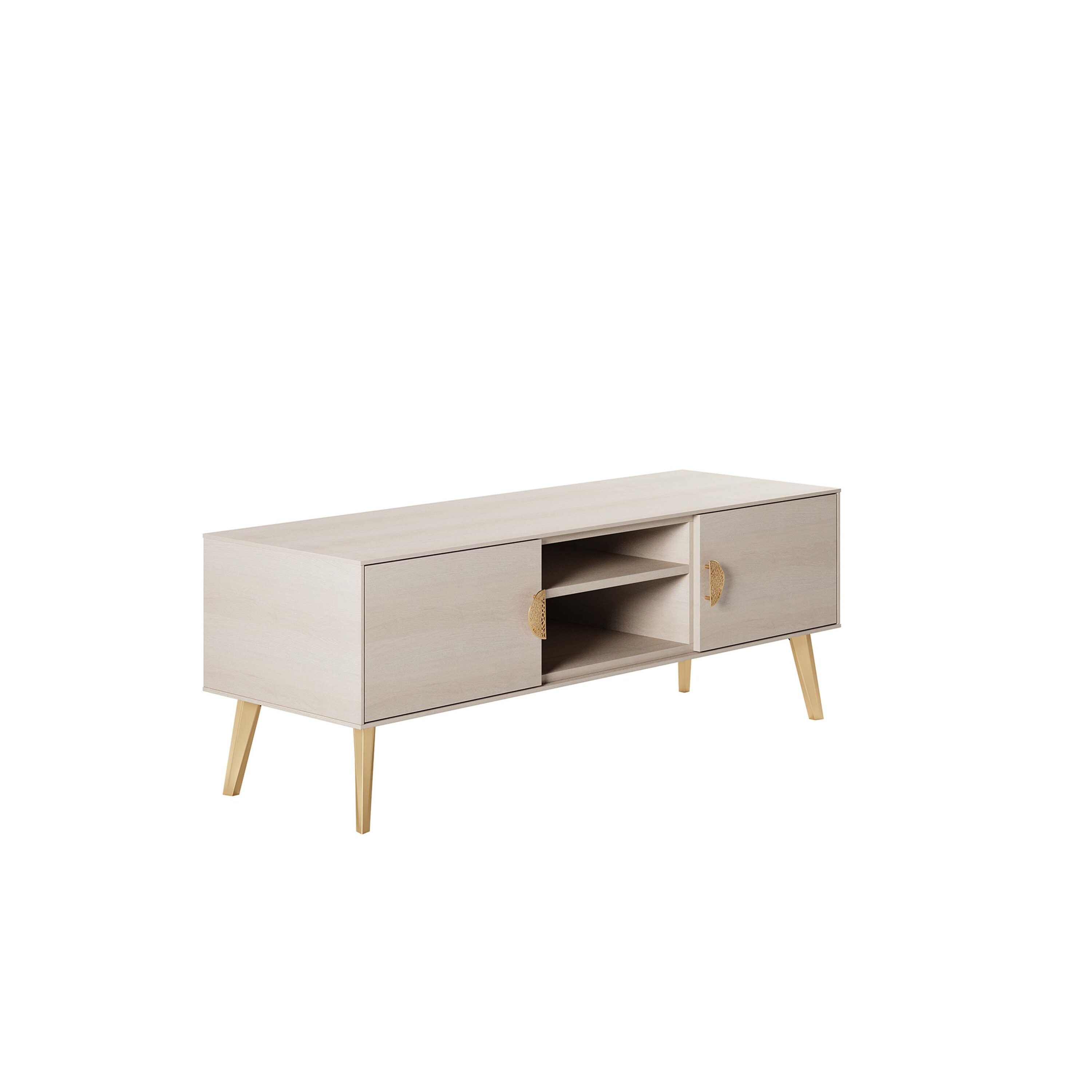 Haley White Wood Mid-Century Modern TV Stand with Cabinet