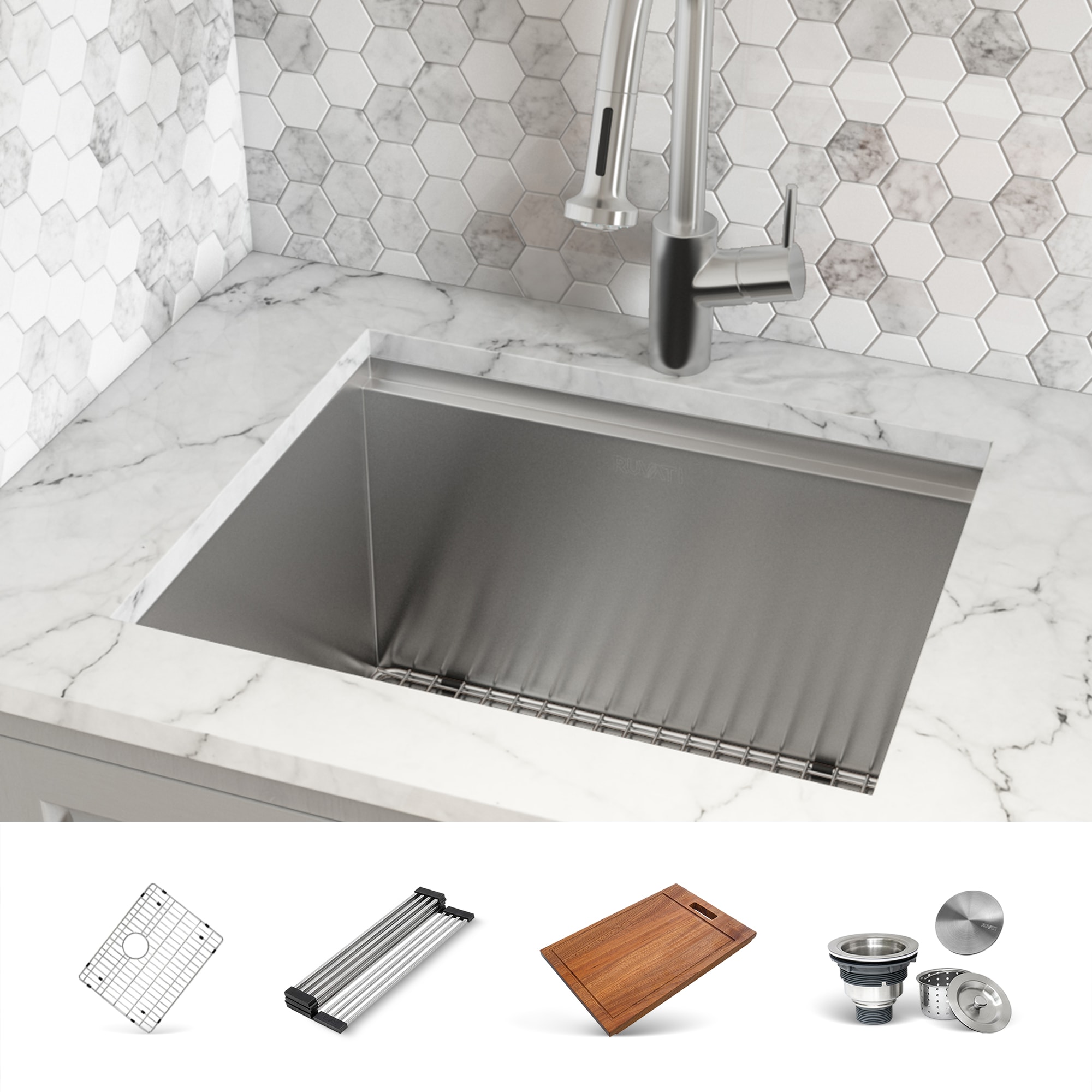 Ruvati RVU6327 27-in x 19-in 1 -Basin Stainless Steel Undermount Laundry sink with Drain