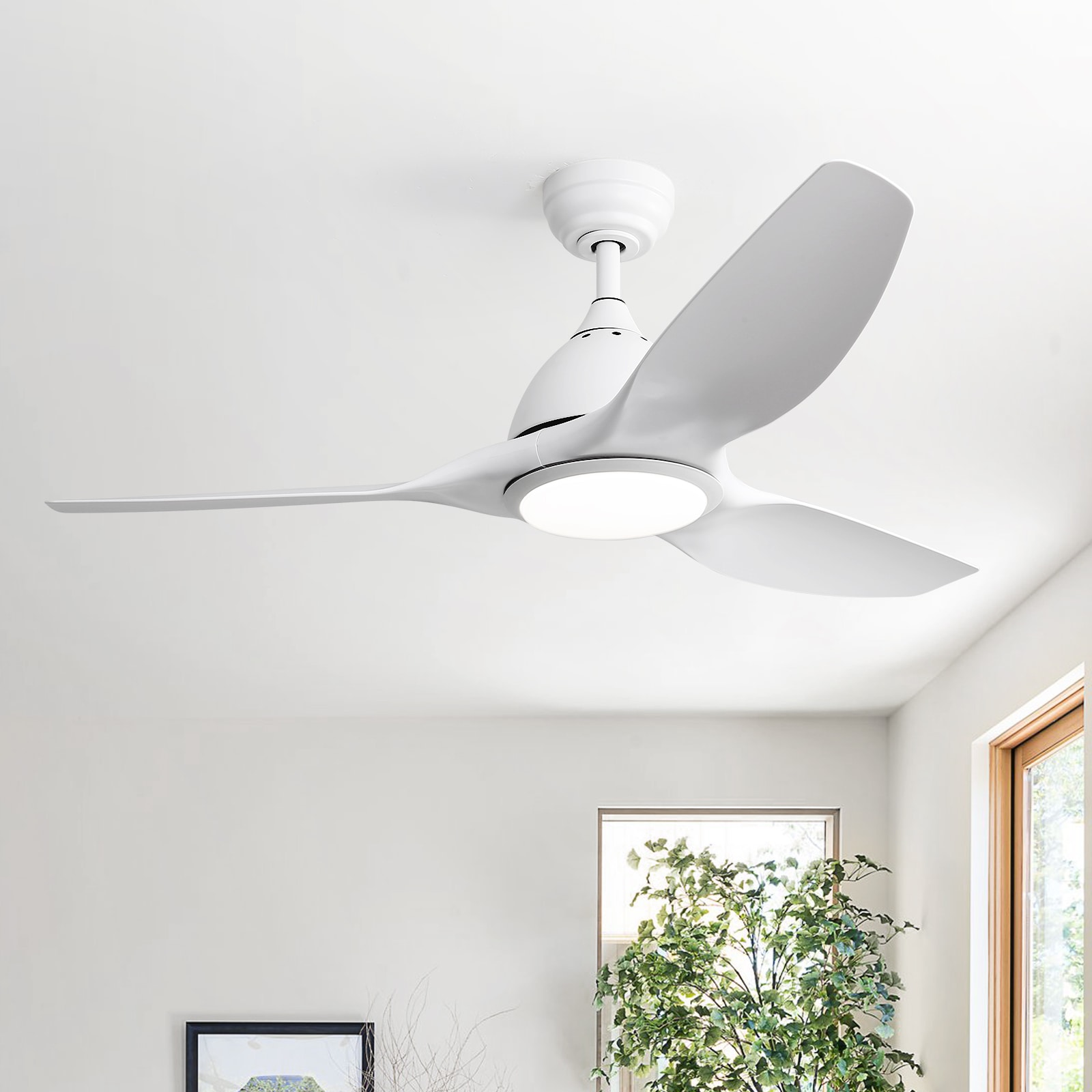 Sofucor YY-52153-WHWH 52-in Color-Changing Outdoor White with White Blades Ceiling Fan With Light - Remote Included ( 3 -Blade )