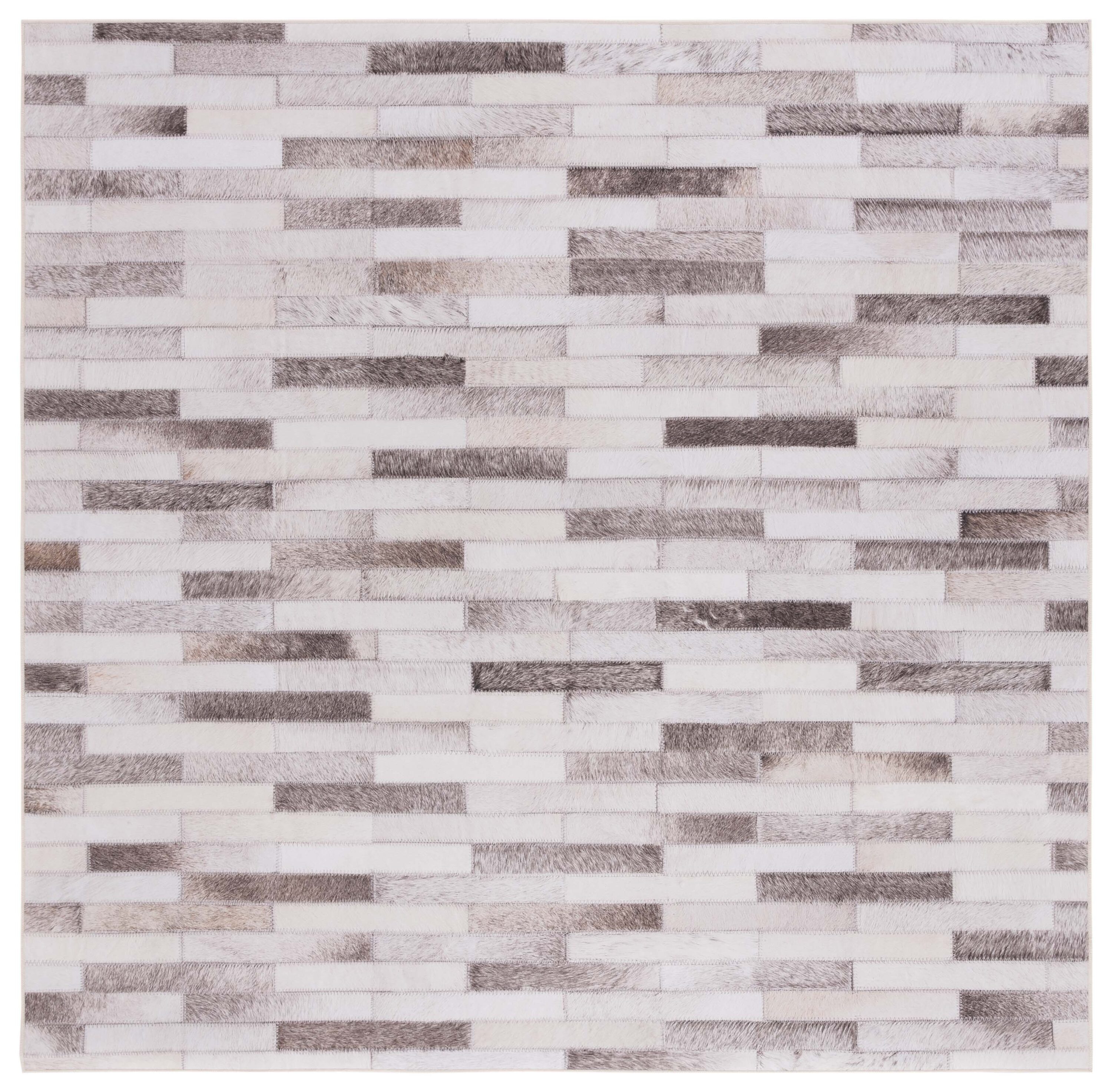 Beige and Brown Faux Hide Square Area Rug, 6'x6'