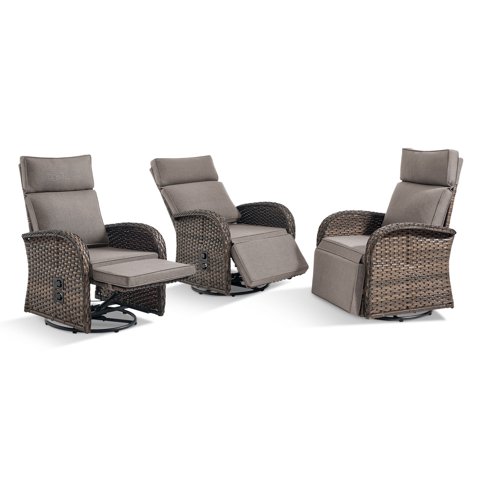 Rilyson FSKWBR20PX3-3 Set of 3 Wicker Gray Steel Frame Swivel glider Conversation Chair with Gray Cushioned Seat