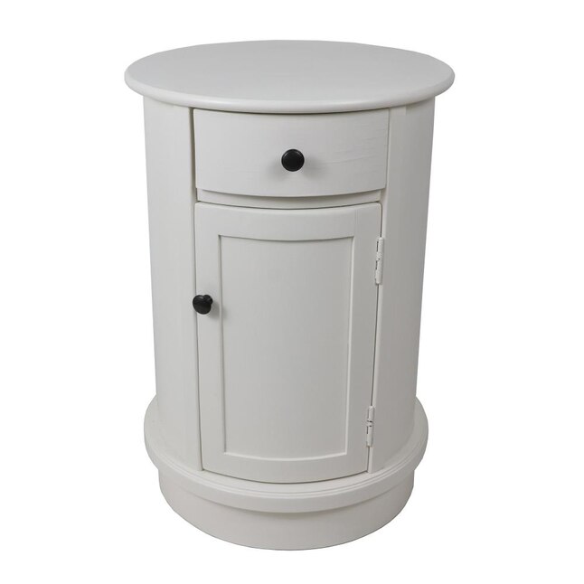 Decor Therapy Satin White Wood Round, Round Bedside Table With Drawer White