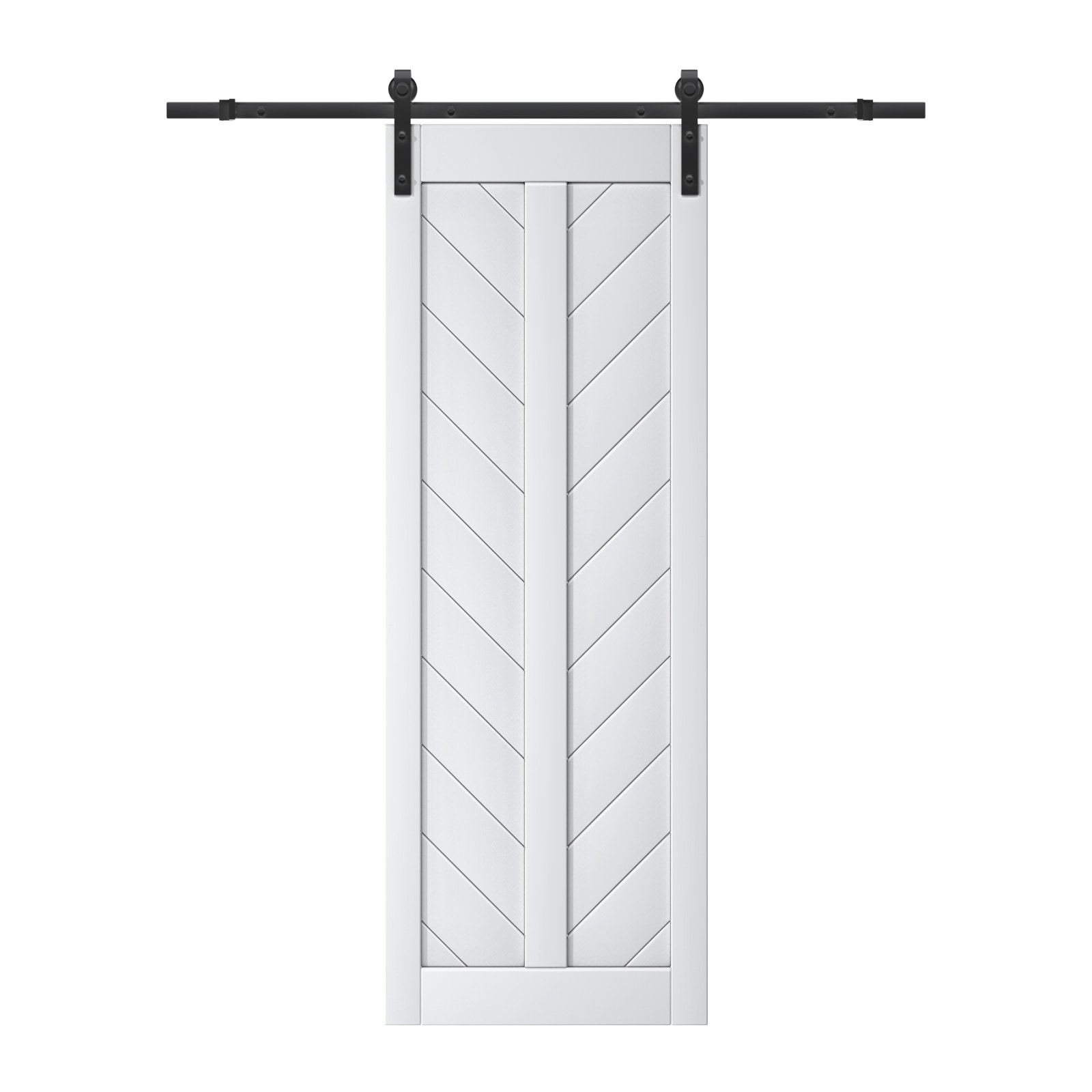JUJUBON IN-BDBD1-V-WH-30 30-in x 84-in White Herringbone MDF Solid core Single Barn Door (Hardware Included)