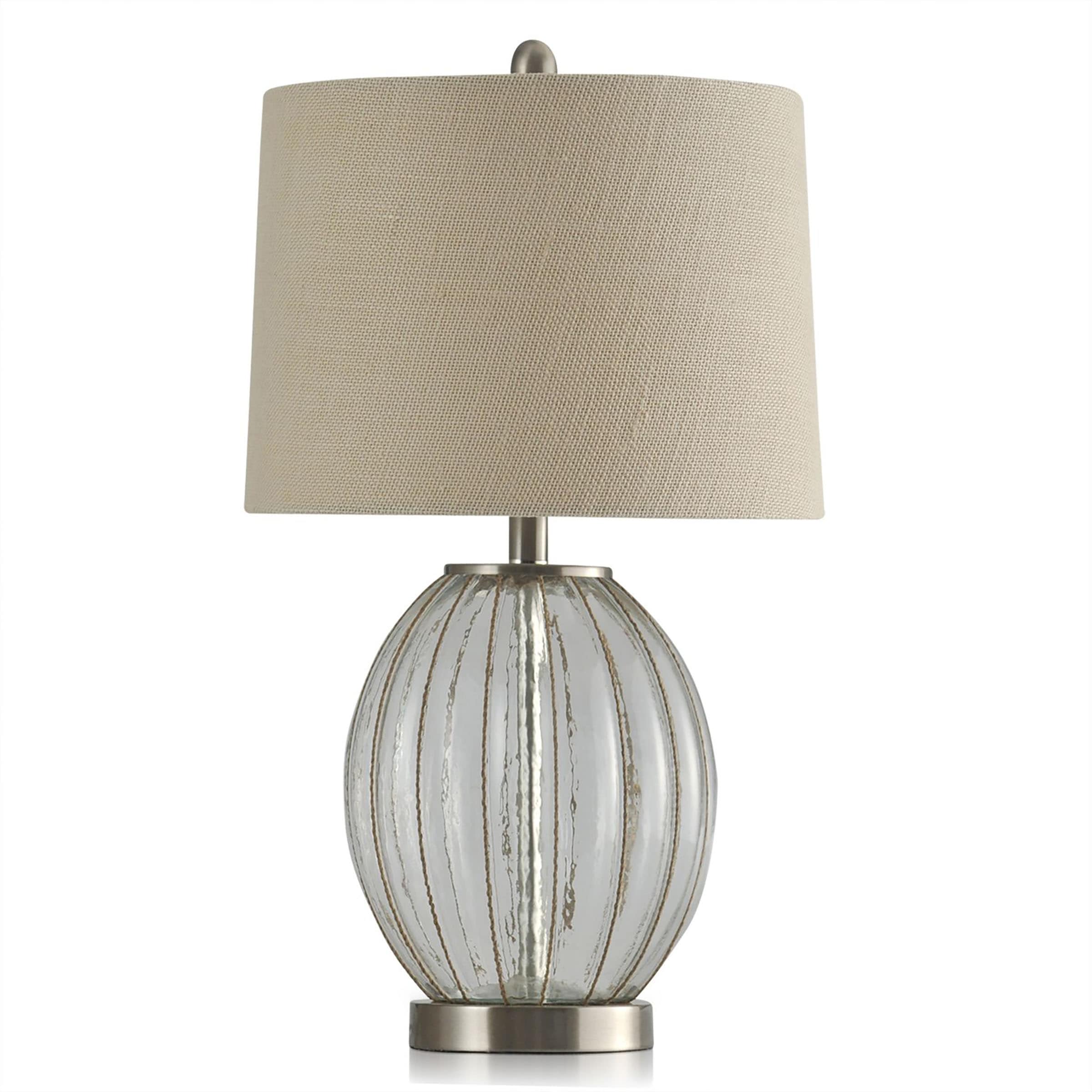 StyleCraft Home Collection L10210DS Brushed Steel, Tan, Clear 3-way Table Lamp with Linen Shade