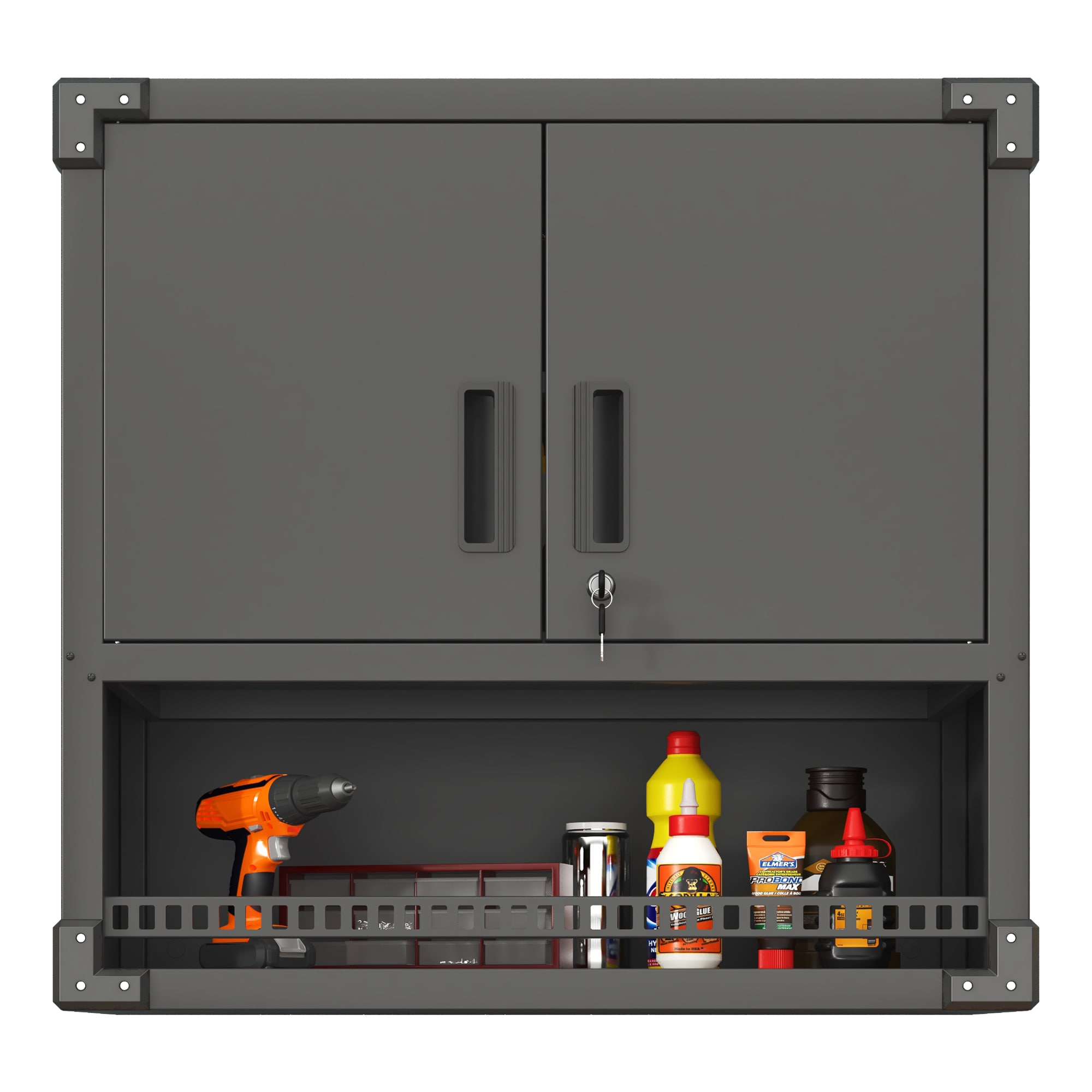 LOVMOR SF-R-T2398P236599 Metal Wall-Mounted Tool Storage Cabinet with Locking Door and 1 Shelf 1 Opened Drawer for Garage