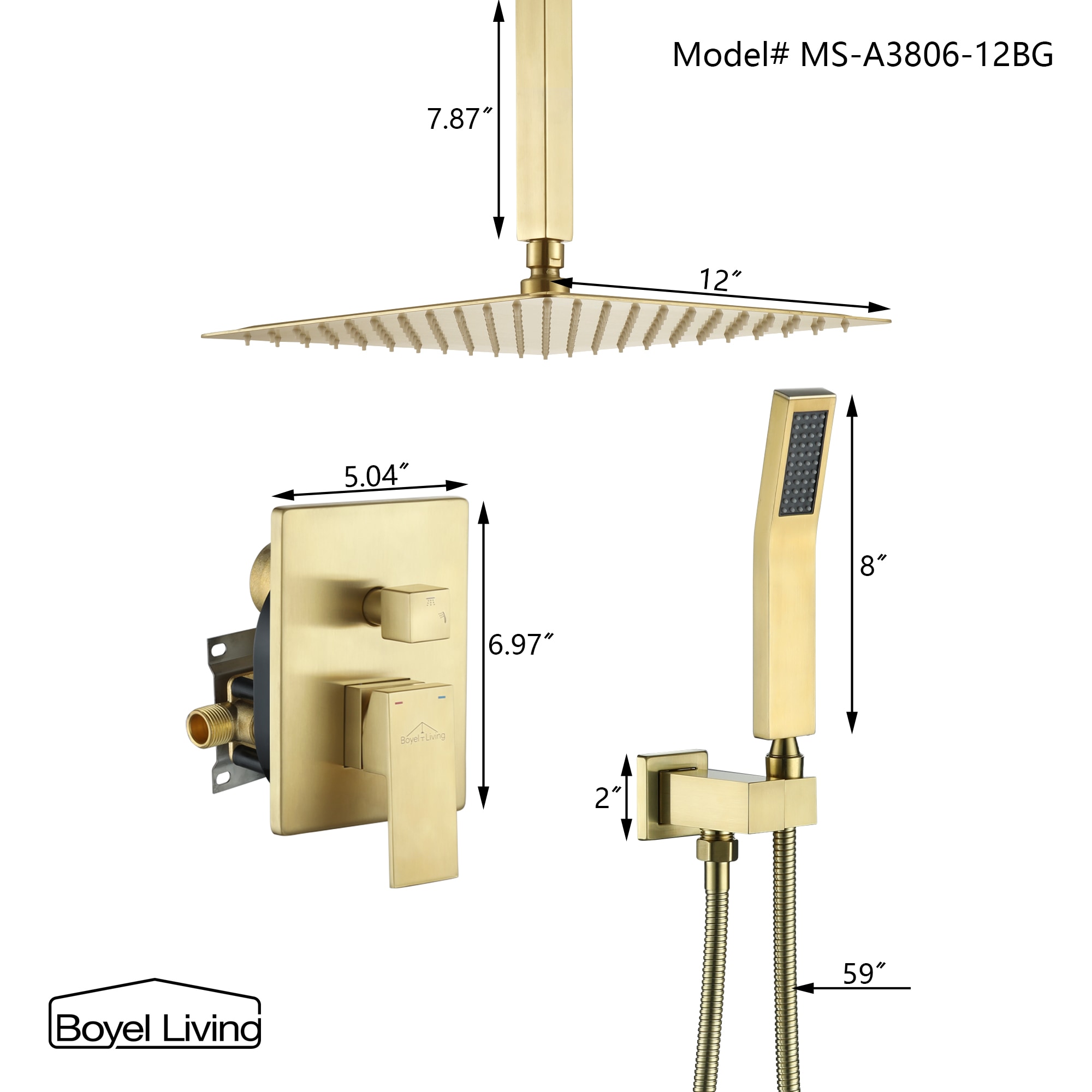 Clihome CHMS-12BG-A3806 Showerhead-Bar-Panels - View #2