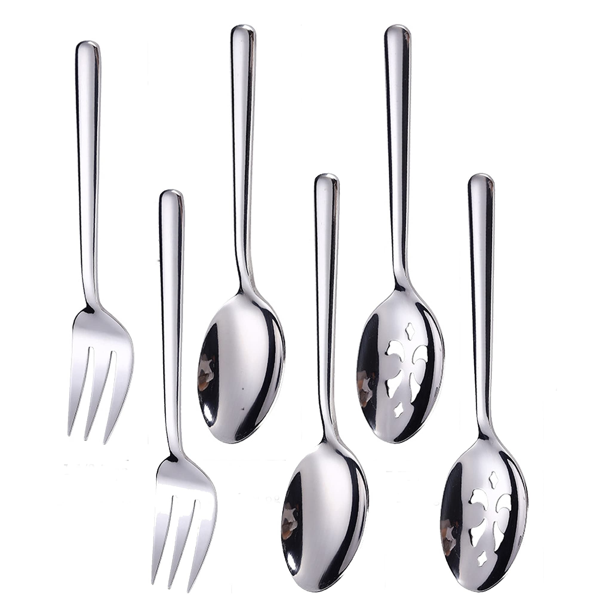 Aoibox  Set of 6 Stainless Steel Serving Utensils With 2 Solid Spoons 2 Slotted Spoons and 2 Forks 9 in Length