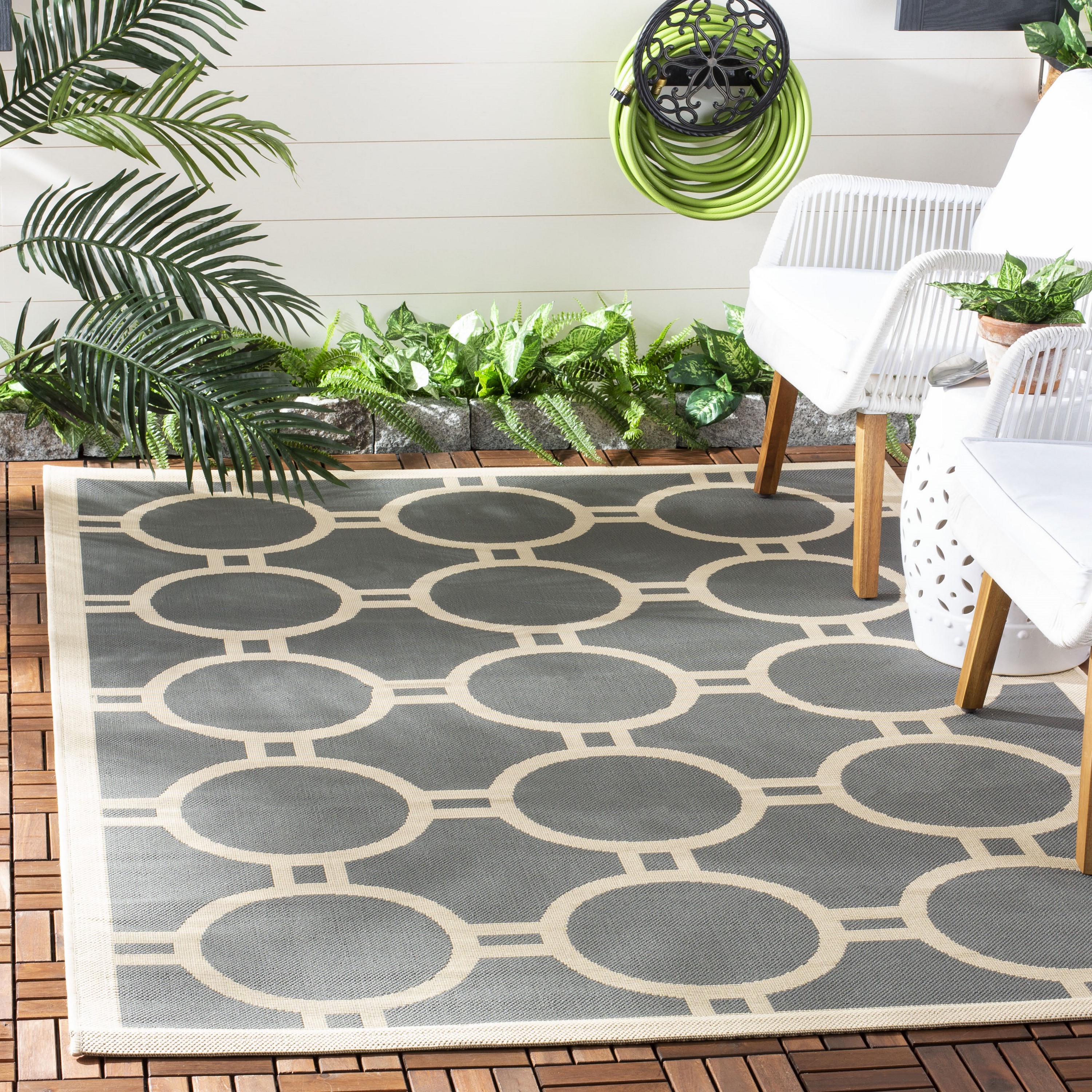 Safavieh CY6924-246-3 Courtyard Cannet 3 x 5 (ft) Loomed Polypropylene Anthracite/Beige Rectangular Indoor/Outdoor Abstract Coastal Throw rug