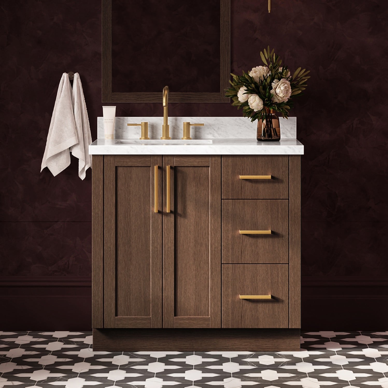 ARIEL Loren Undermount Single Sink Bathroom Vanity with Quartz or Marble Top
