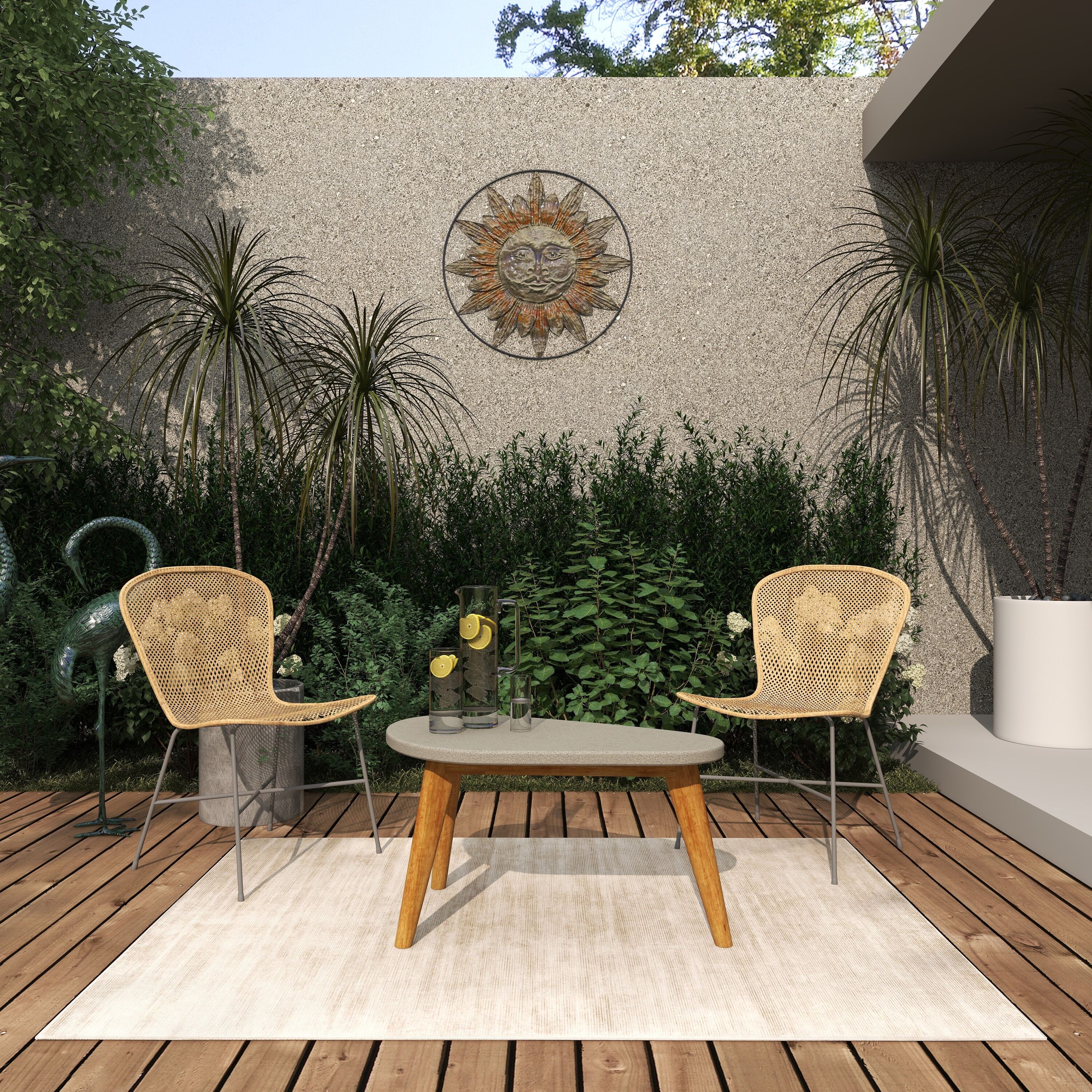 Modern Acacia Wood & Polycement Outdoor Accent Table in Gray