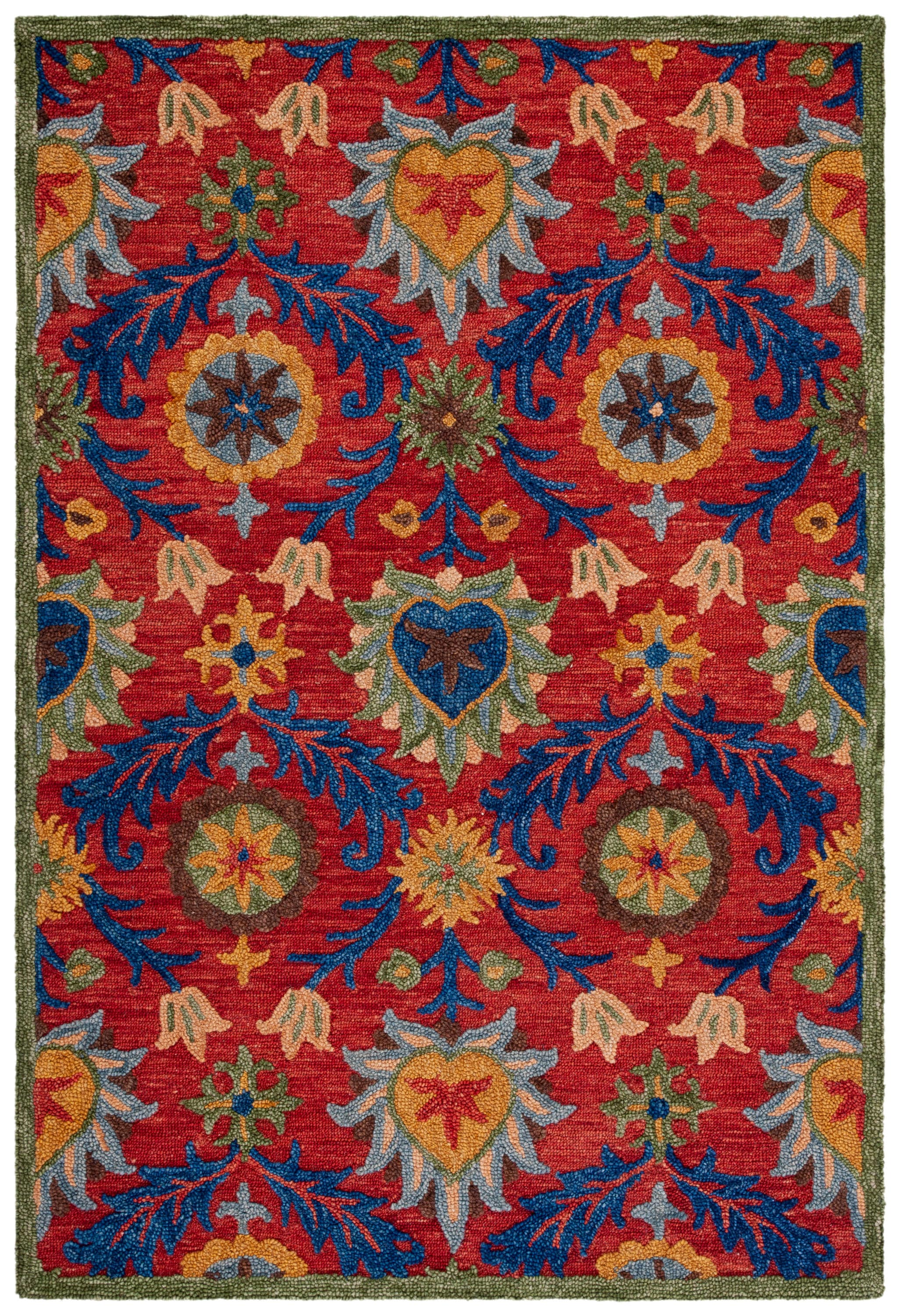 Safavieh BLM563Q-4 Blossom Cora 4 x 6 (ft) Tufted Wool Red/Blue Rectangular Indoor Abstract Bohemian/Eclectic Area rug