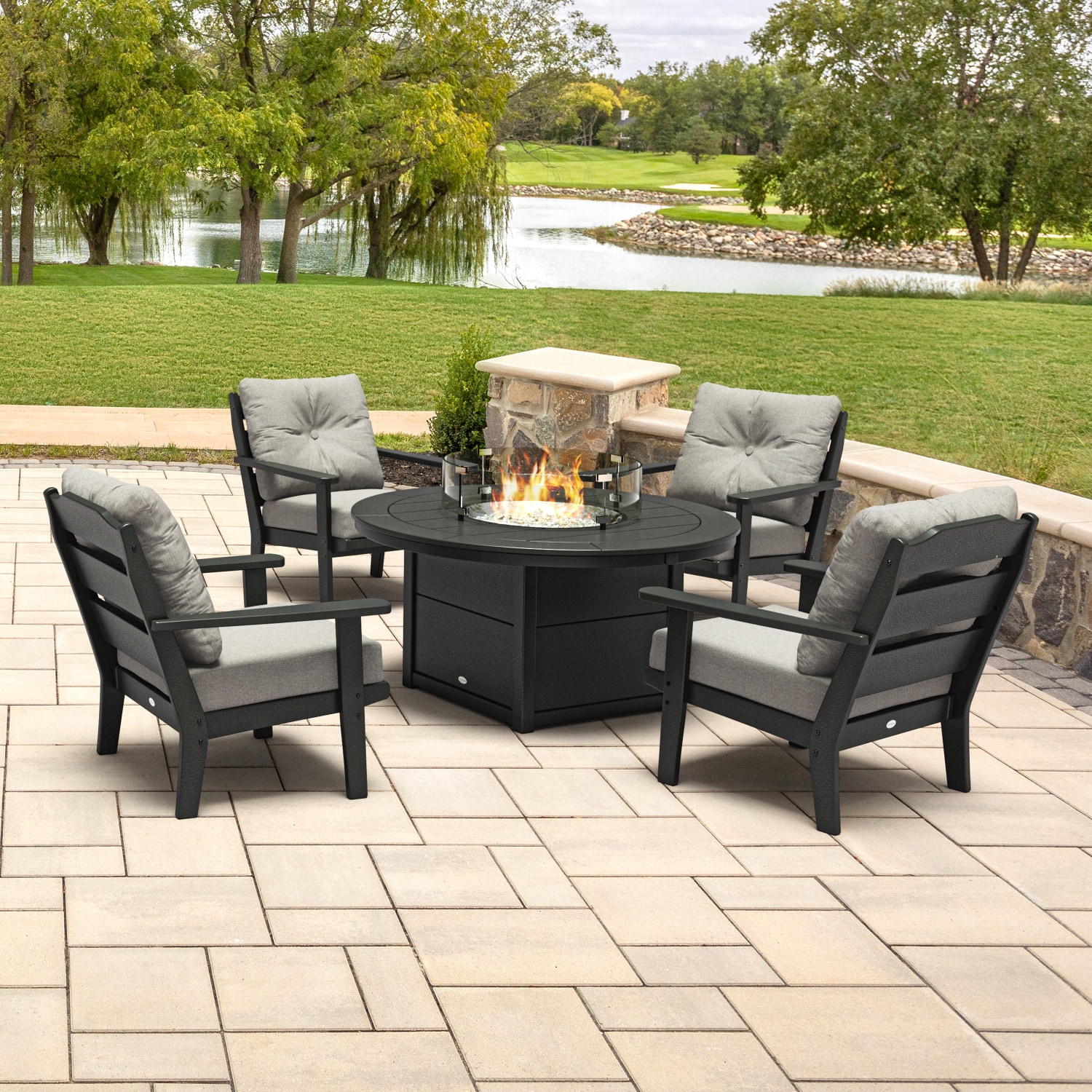 allen + roth by POLYWOOD PWS734-2-BL145980 Oakport 5 -Piece Patio Conversation Set with Gray Revolution