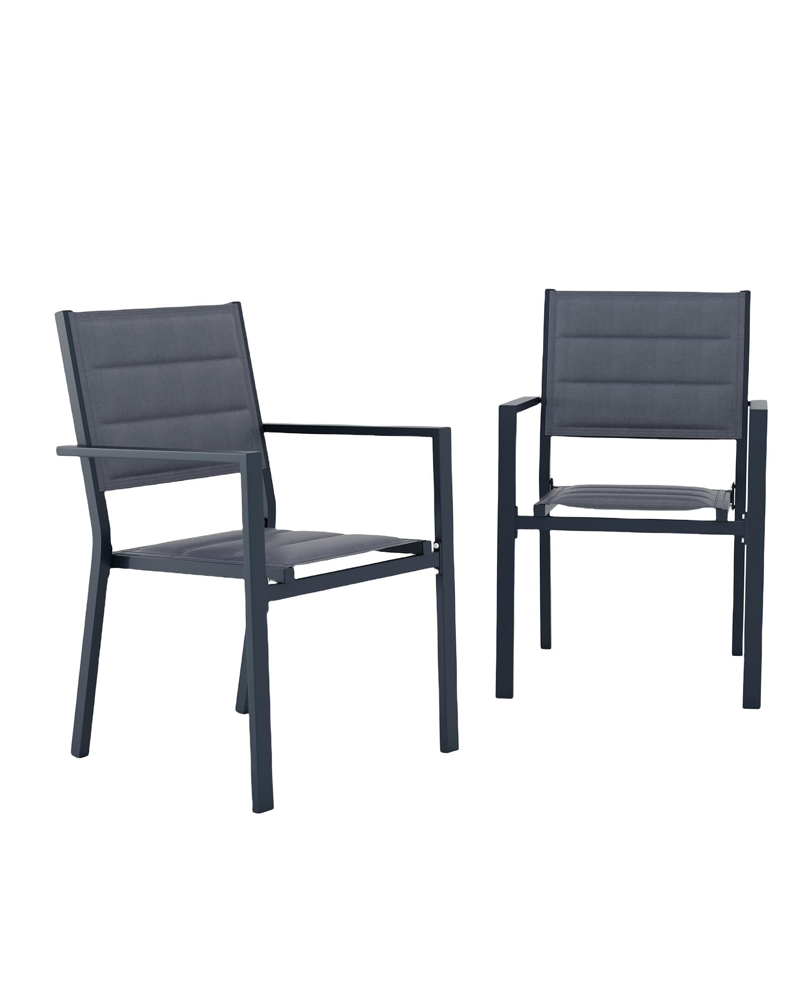 Garvee Aluminum Patio Dining Chairs Set of 2 with Armrest and Wider Seat All-Weather Stackable Chairs for Balcony Garden Backyard Gray
